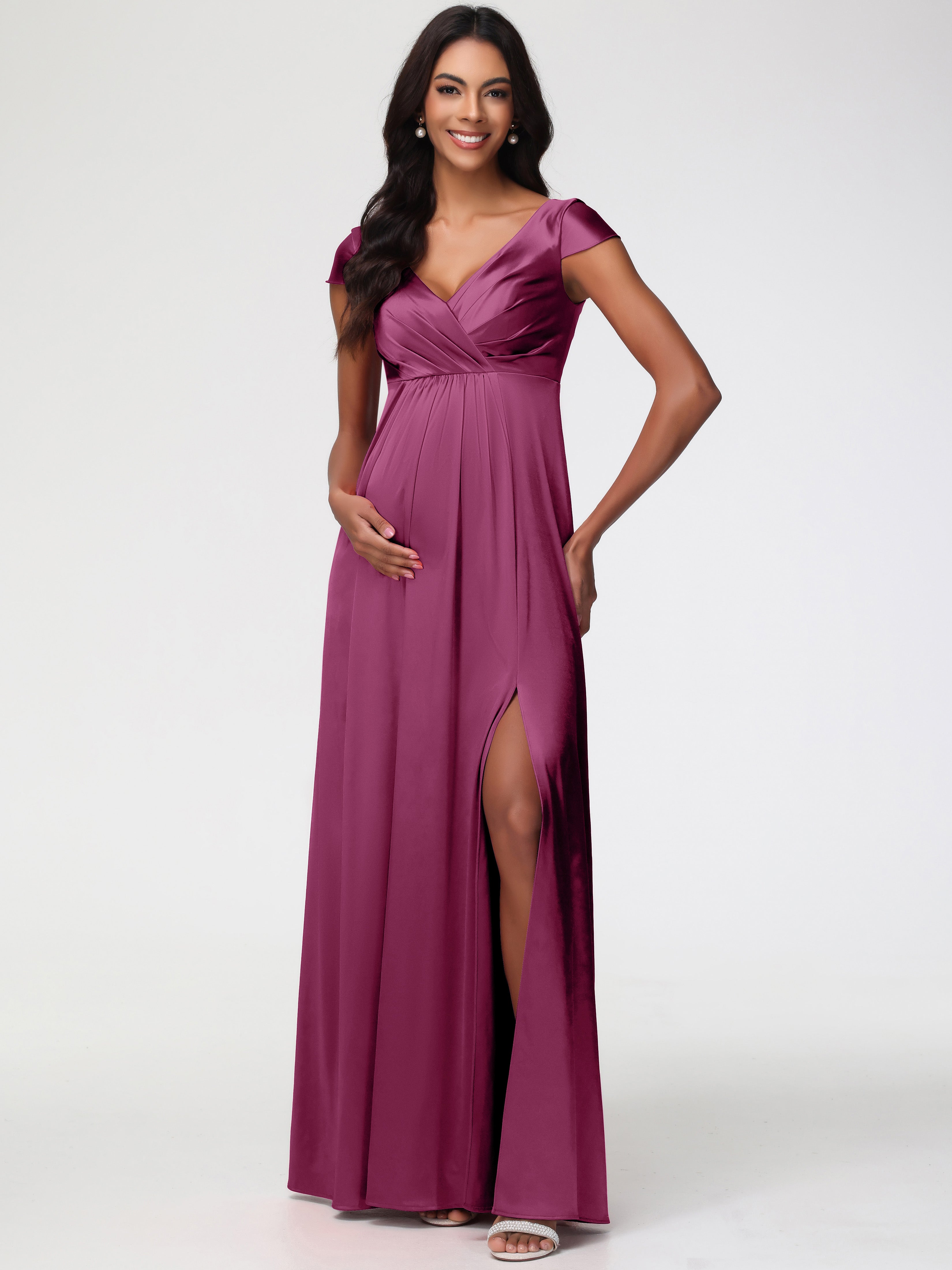 Robes De Demoiselle D'Honneur Mure Col V Satin Extensible Robe Demoiselle D Honneur Manche Courte