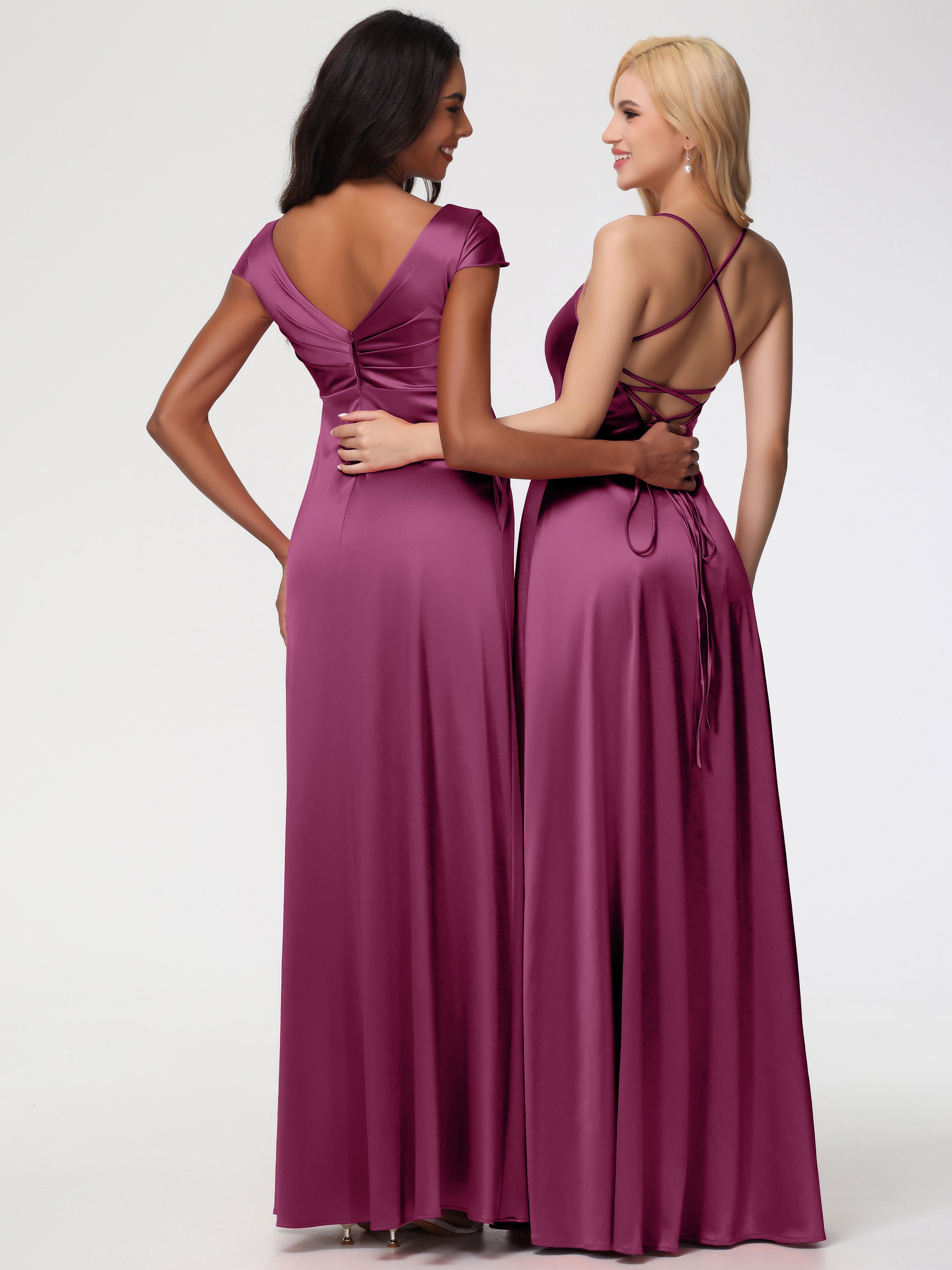 Robes De Demoiselle D'Honneur Mure Col V Satin Extensible Robe Demoiselle D Honneur Manche Courte