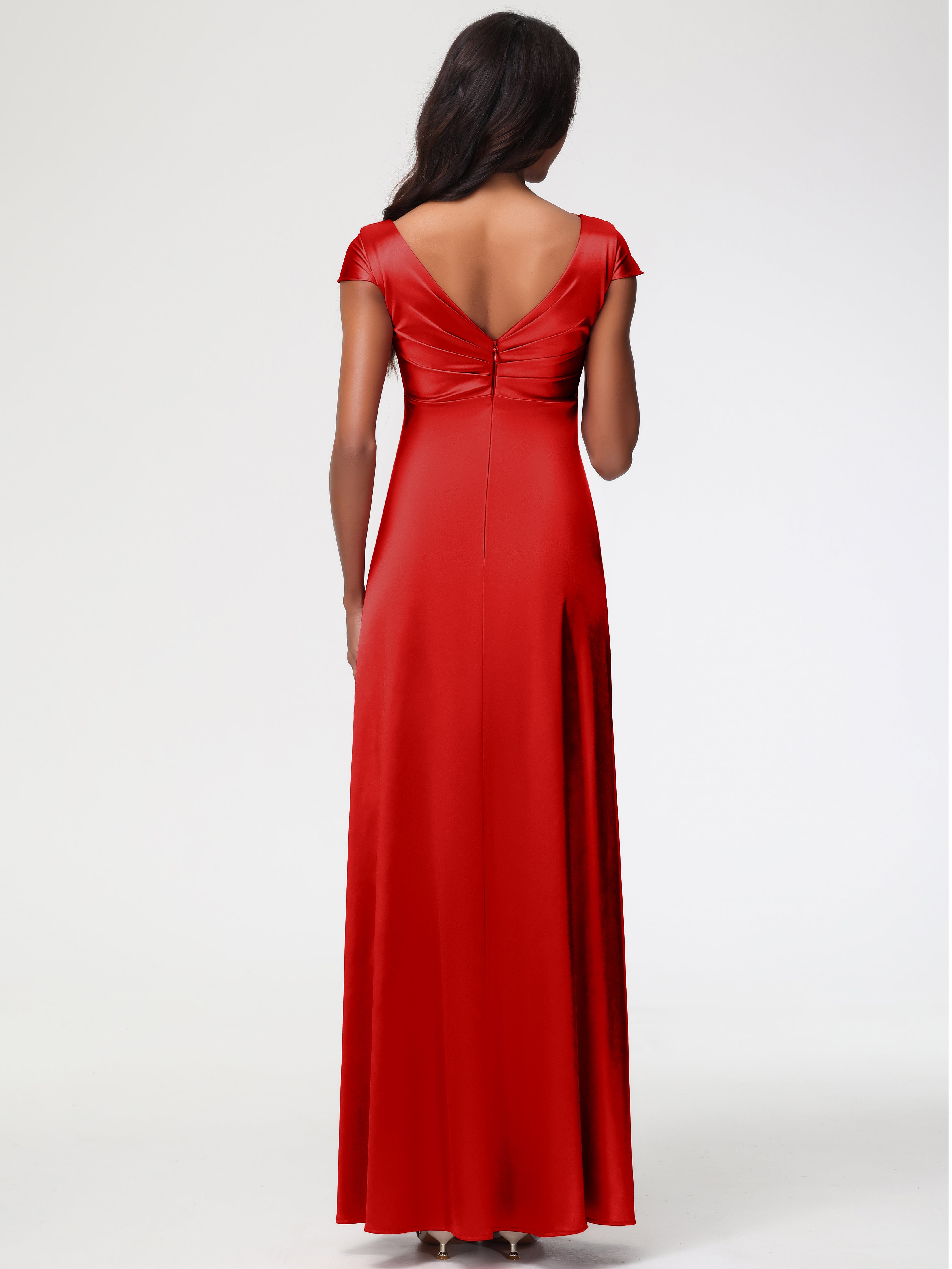 Robe Demoiselle Dhonneur Rouge Col V Satin Extensible Robe Demoiselle D Honneur Manche Courte