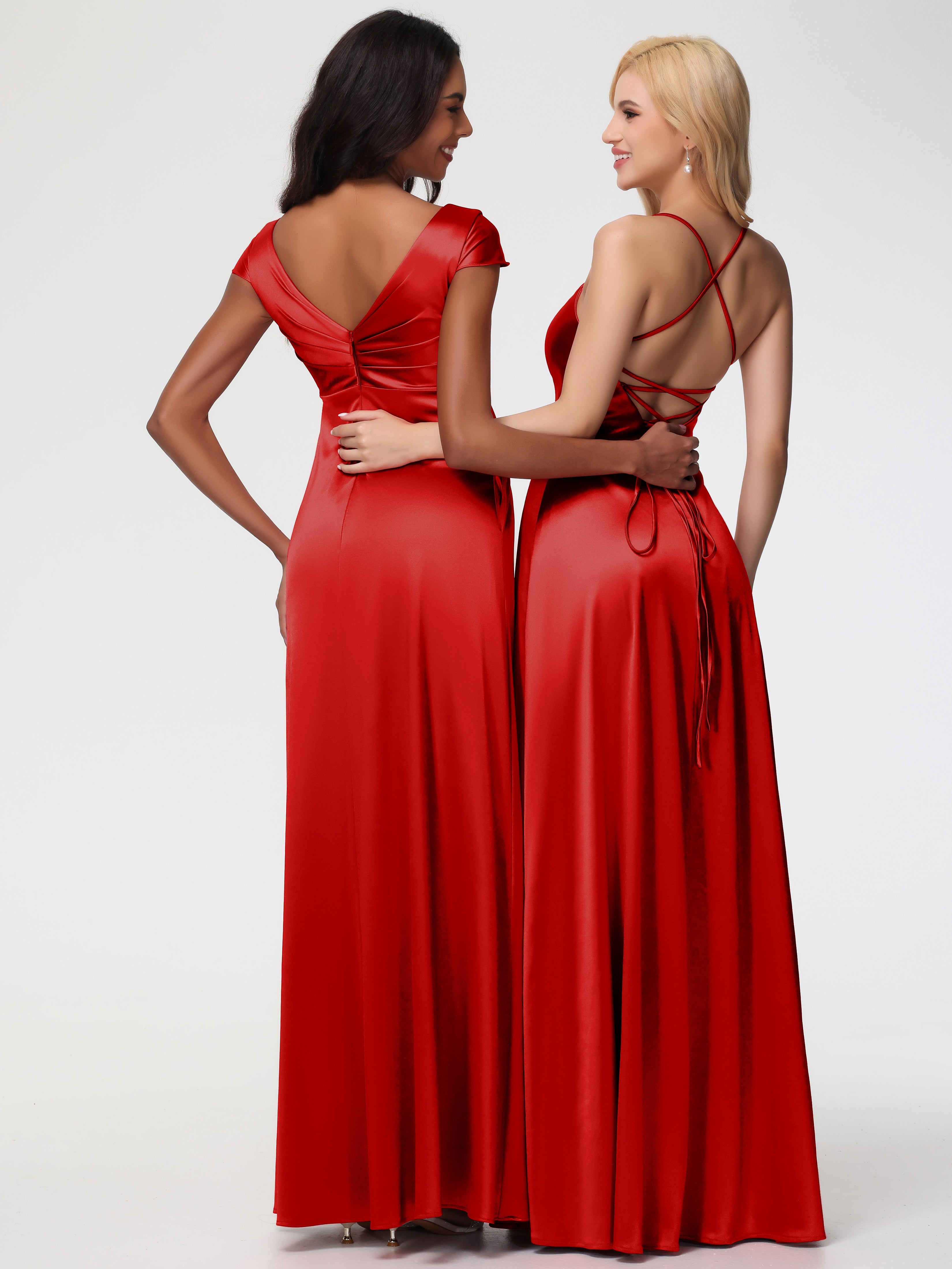 Robe Demoiselle Dhonneur Rouge Col V Satin Extensible Robe Demoiselle D Honneur Manche Courte