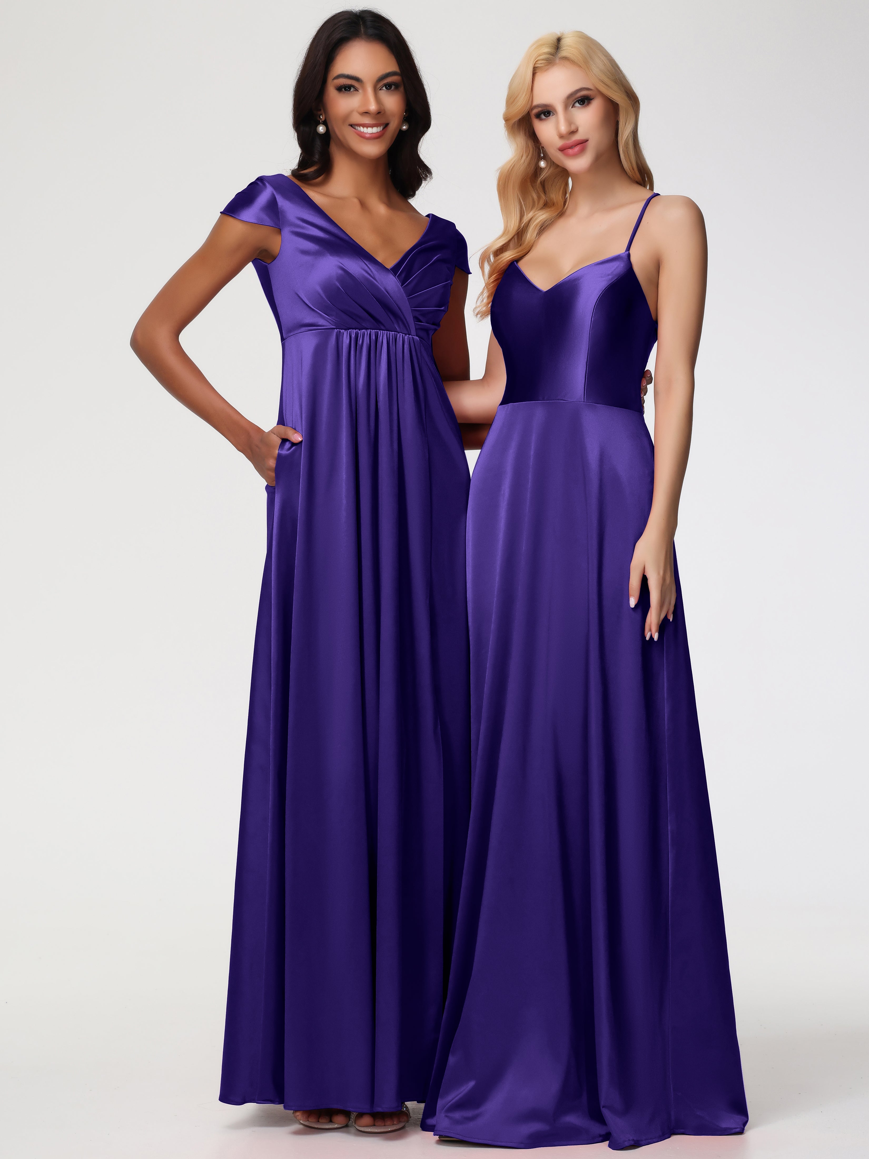 Robes De Demoiselle D'Honneur Régence Col V Satin Extensible Robe Demoiselle D Honneur Manche Courte