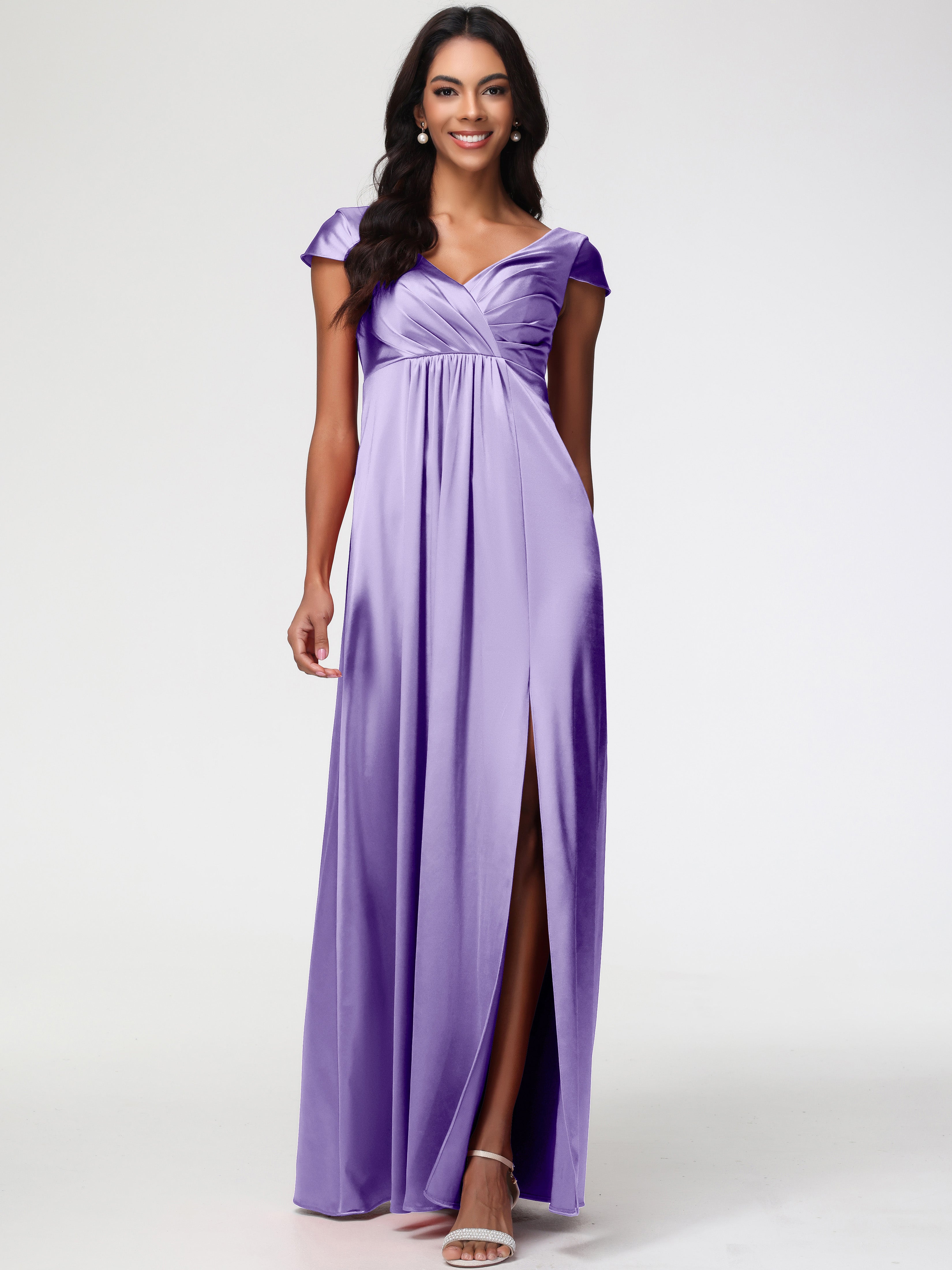 Robes De Demoiselle D'Honneur Tahiti Col V Satin Extensible Robe Demoiselle D Honneur Manche Courte