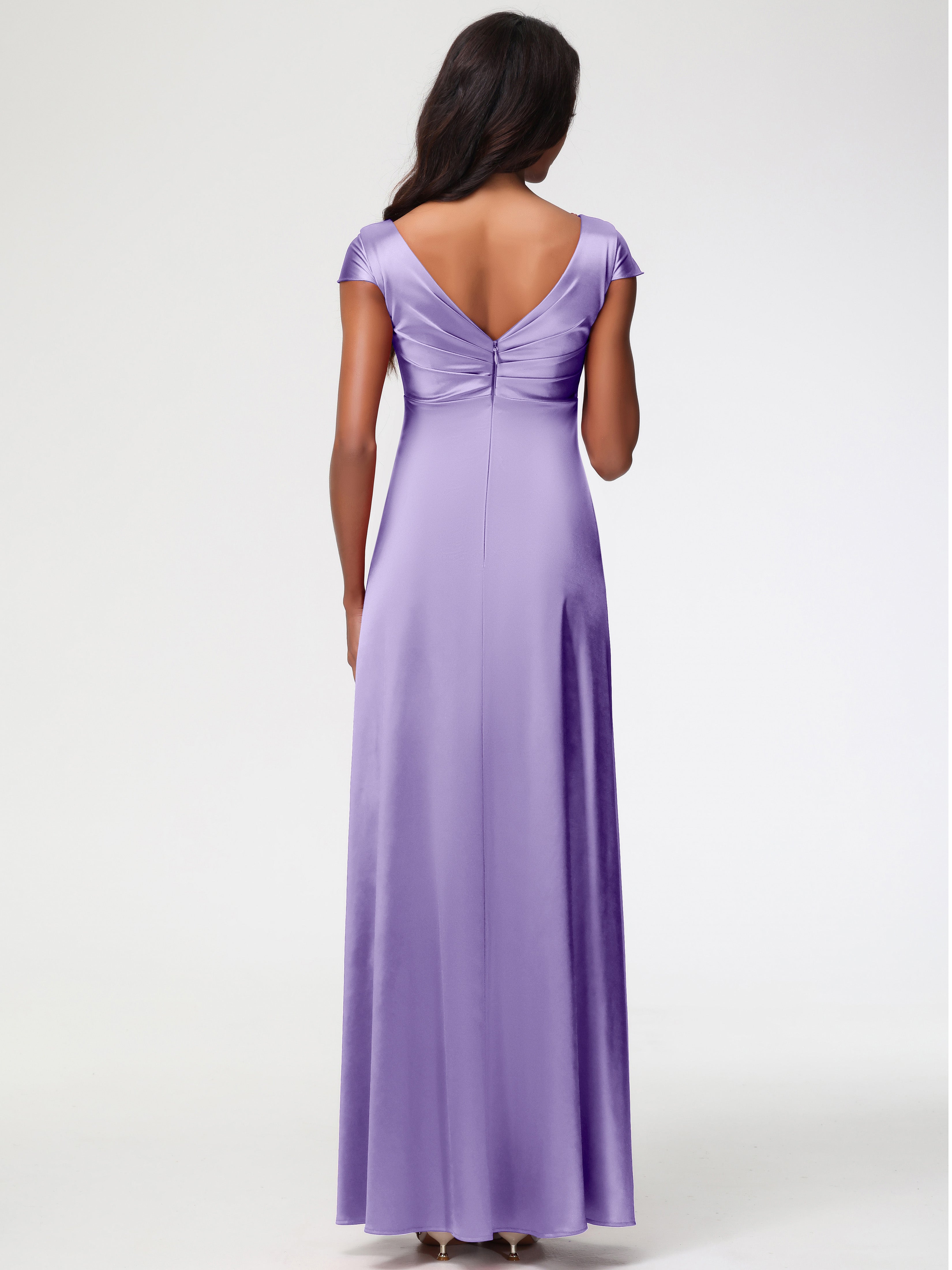 Robes De Demoiselle D'Honneur Tahiti Col V Satin Extensible Robe Demoiselle D Honneur Manche Courte