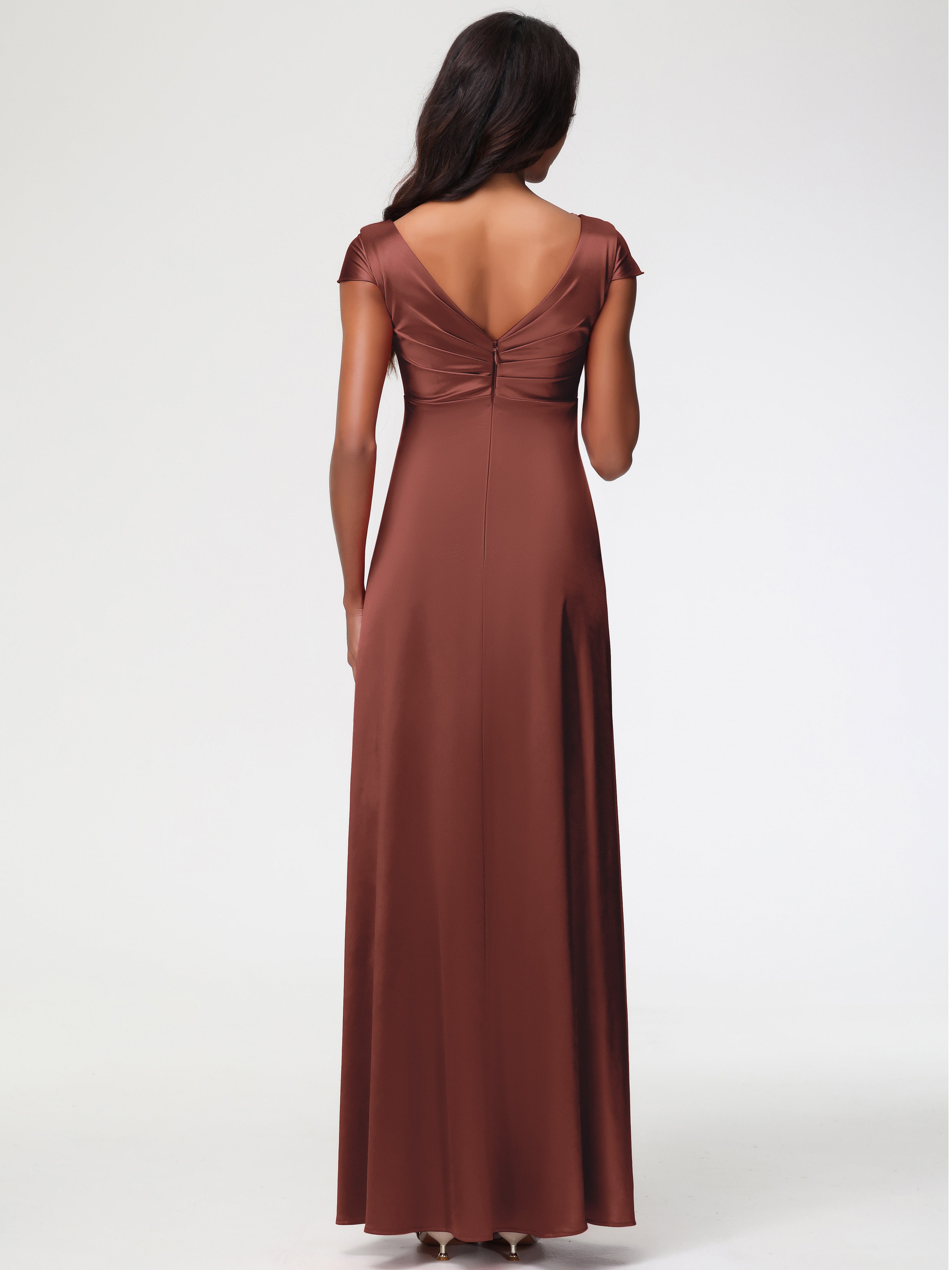 Robe De Demoiselle D Honneur Terracotta Col V Satin Extensible Robe Demoiselle D Honneur Manche Courte