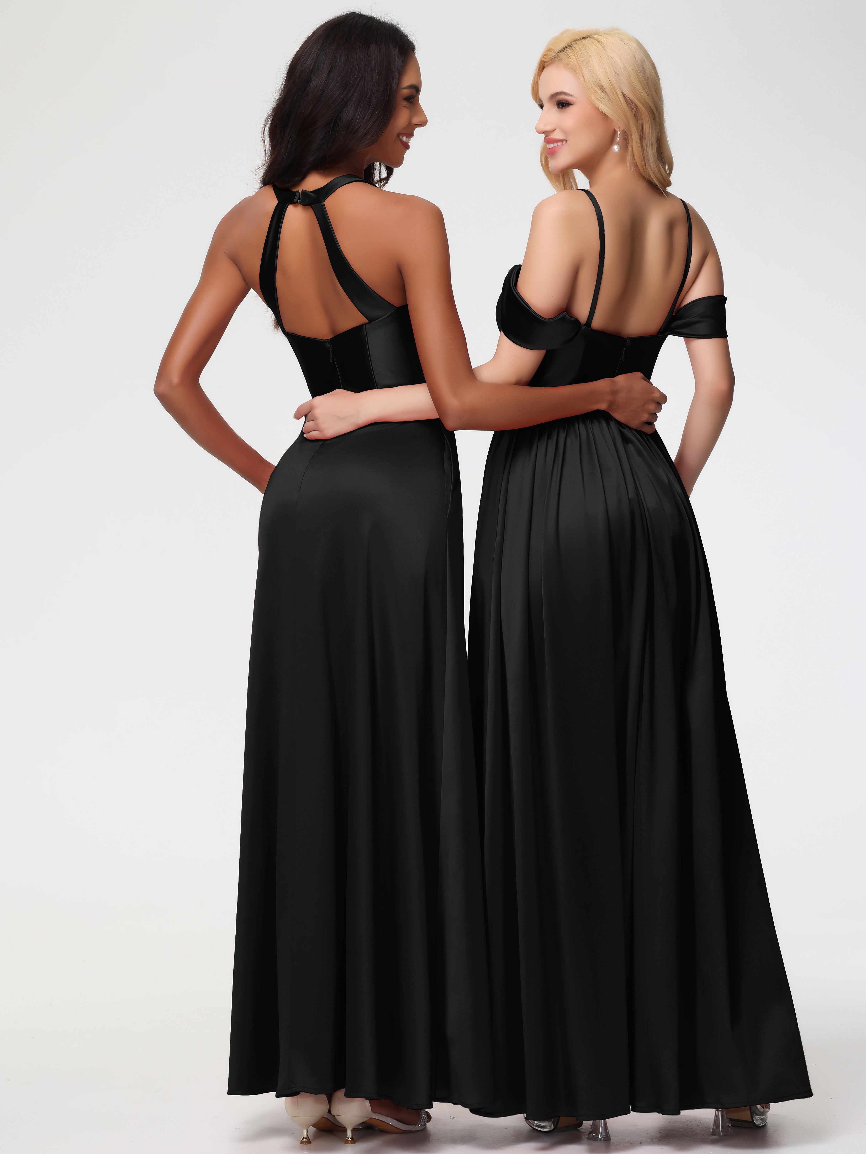 Robe De Demoiselle D Honneur Noir Col V Satin Extensible Fourreau/Colonne Robe De Demoiselle D'Honneur
