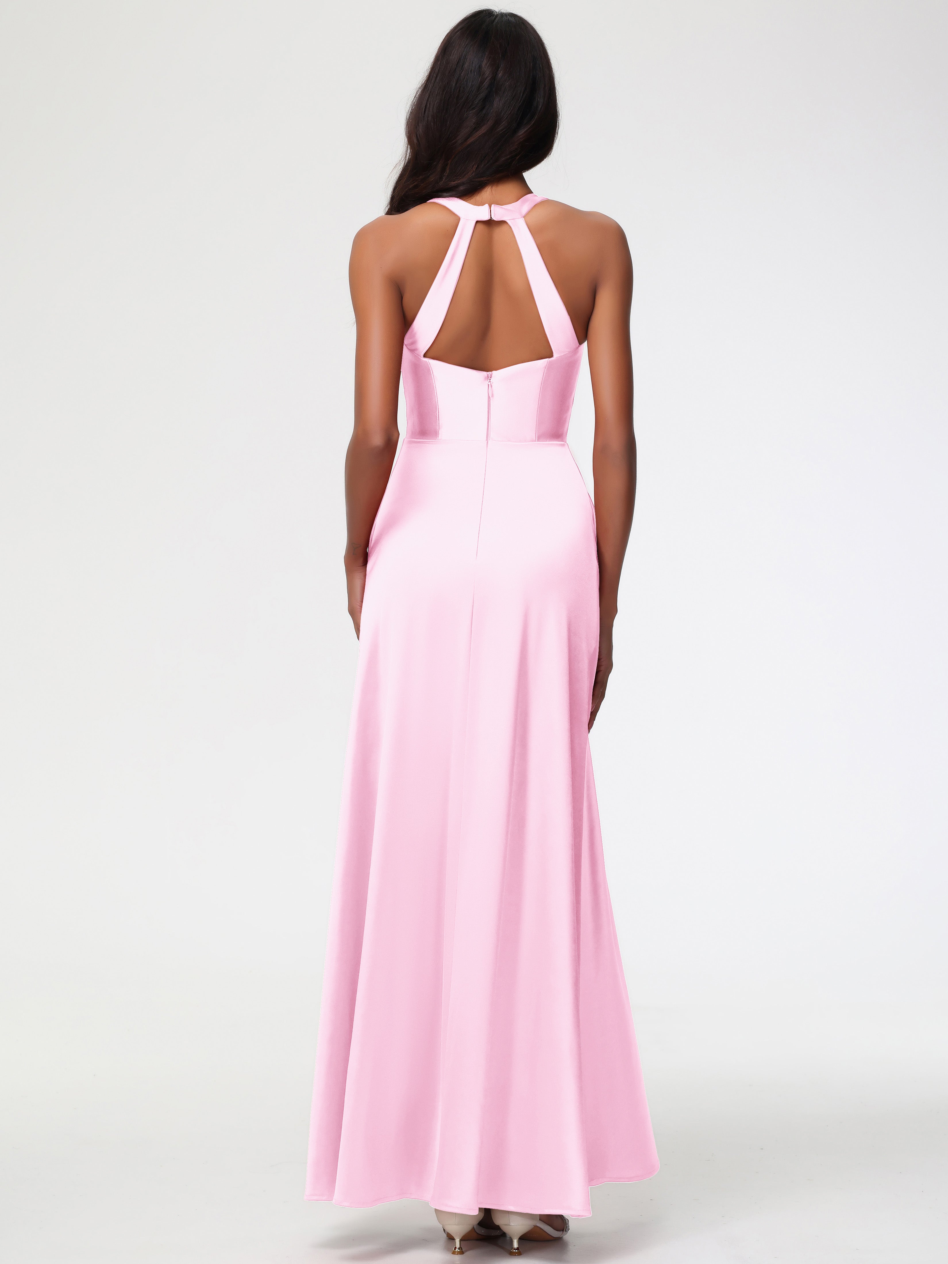 Robes Demoiselle D Honneur Rose Pale Col V Satin Extensible Fourreau/Colonne Robe De Demoiselle D'Honneur