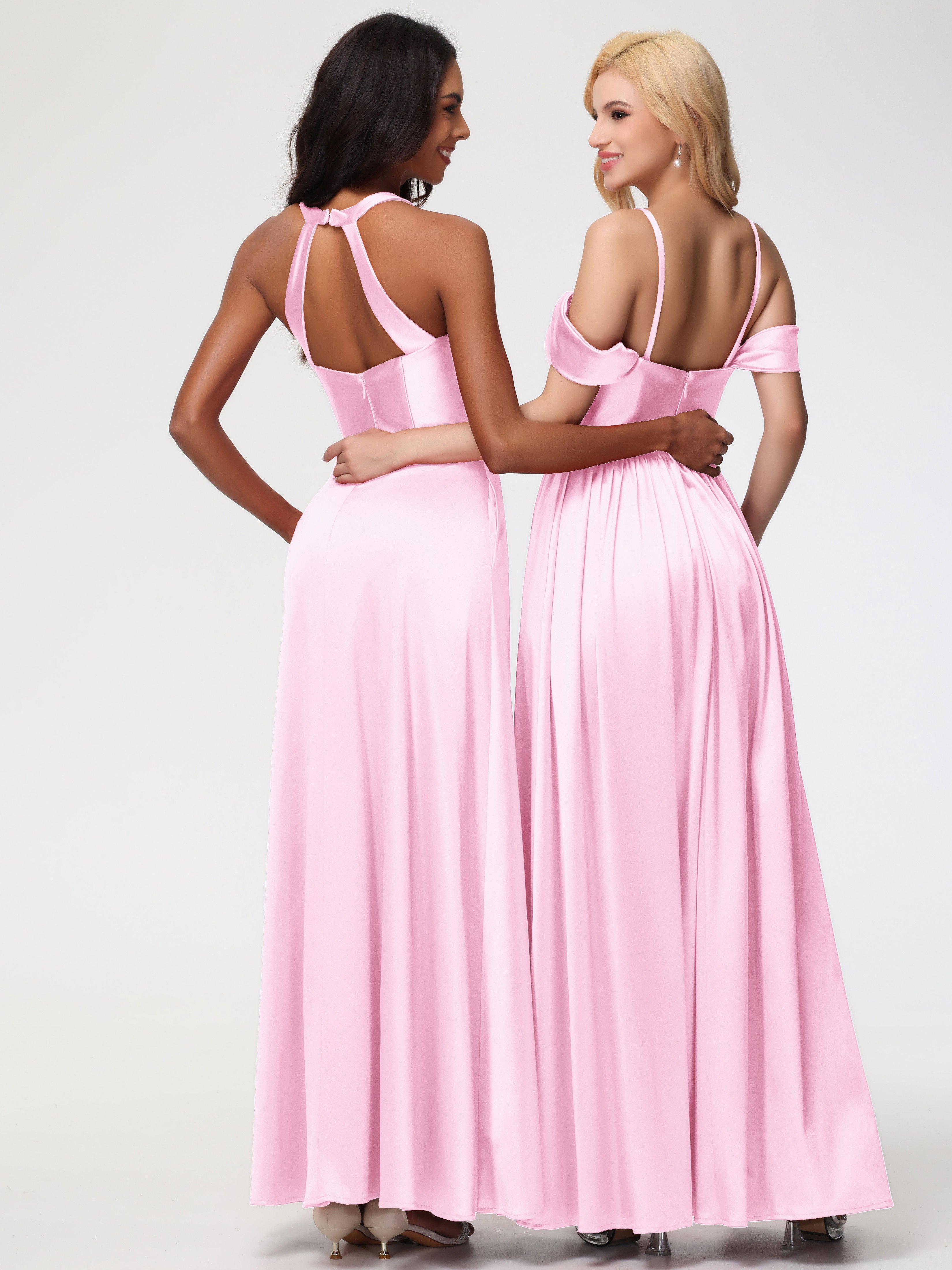 Robes Demoiselle D Honneur Rose Pale Col V Satin Extensible Fourreau/Colonne Robe De Demoiselle D'Honneur