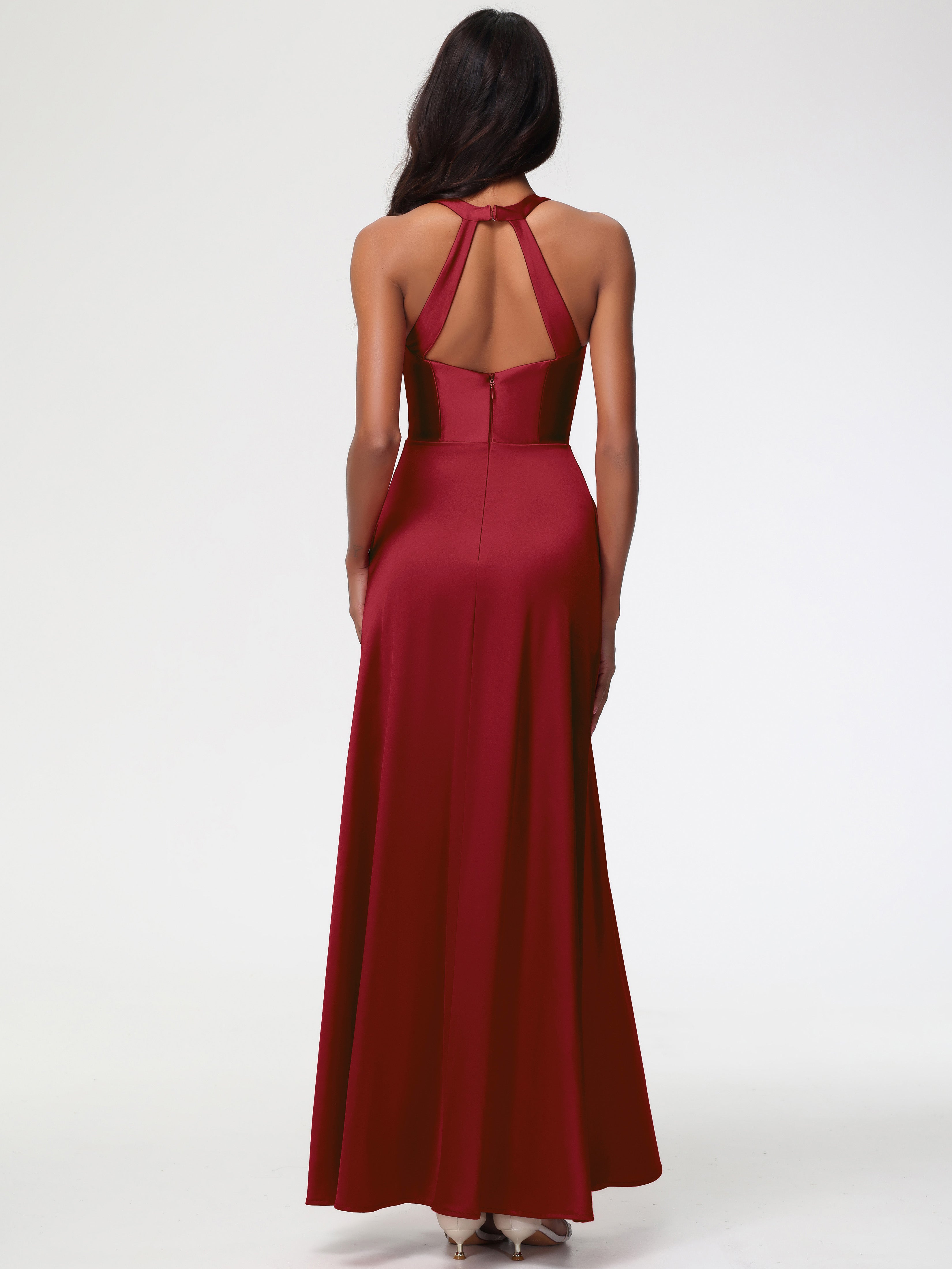 Robes Demoiselles D Honneur Bordeaux Col V Satin Extensible Fourreau/Colonne Robe De Demoiselle D'Honneur