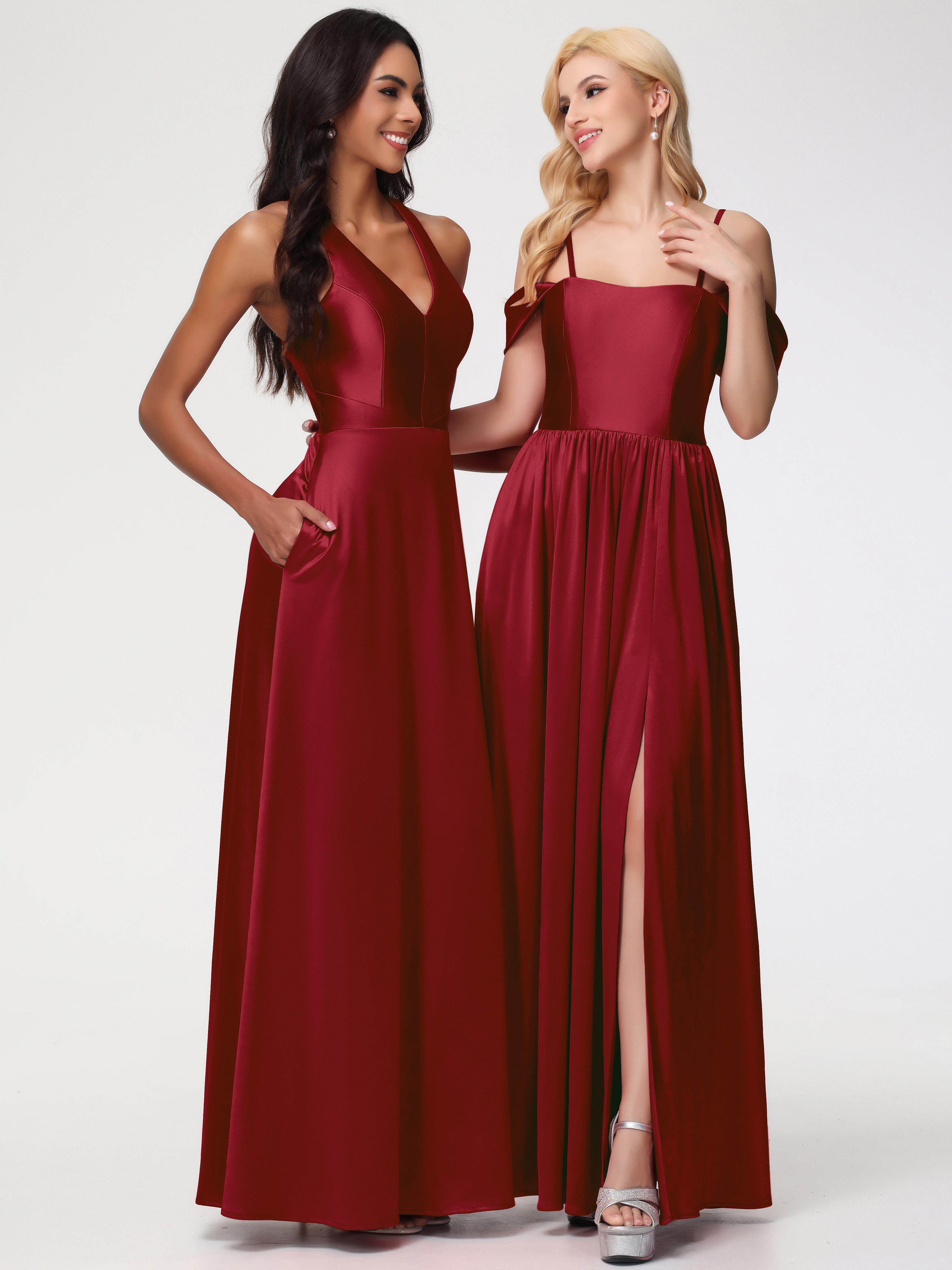 Robes Demoiselles D Honneur Bordeaux Col V Satin Extensible Fourreau/Colonne Robe De Demoiselle D'Honneur