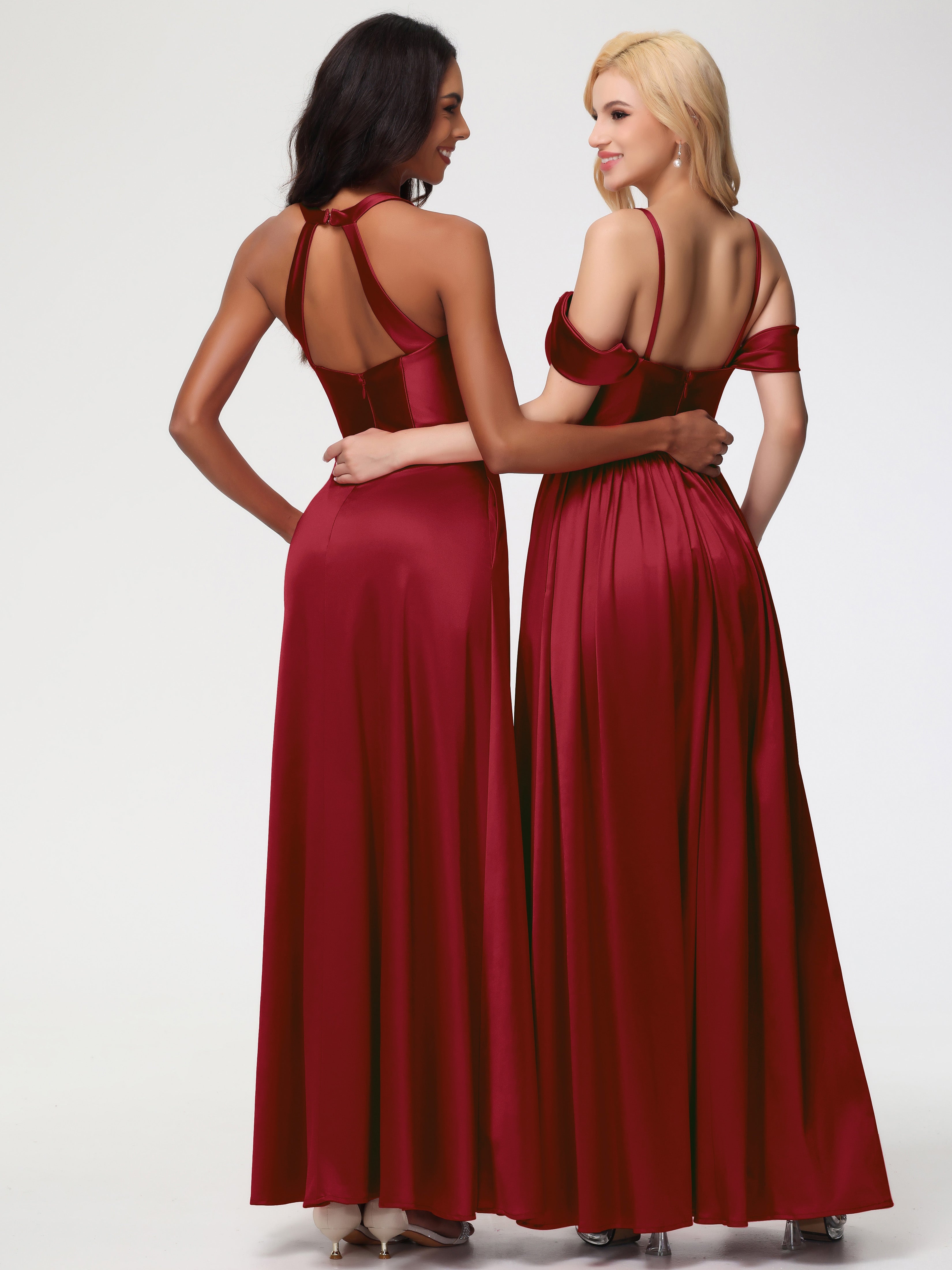 Robes Demoiselles D Honneur Bordeaux Col V Satin Extensible Fourreau/Colonne Robe De Demoiselle D'Honneur