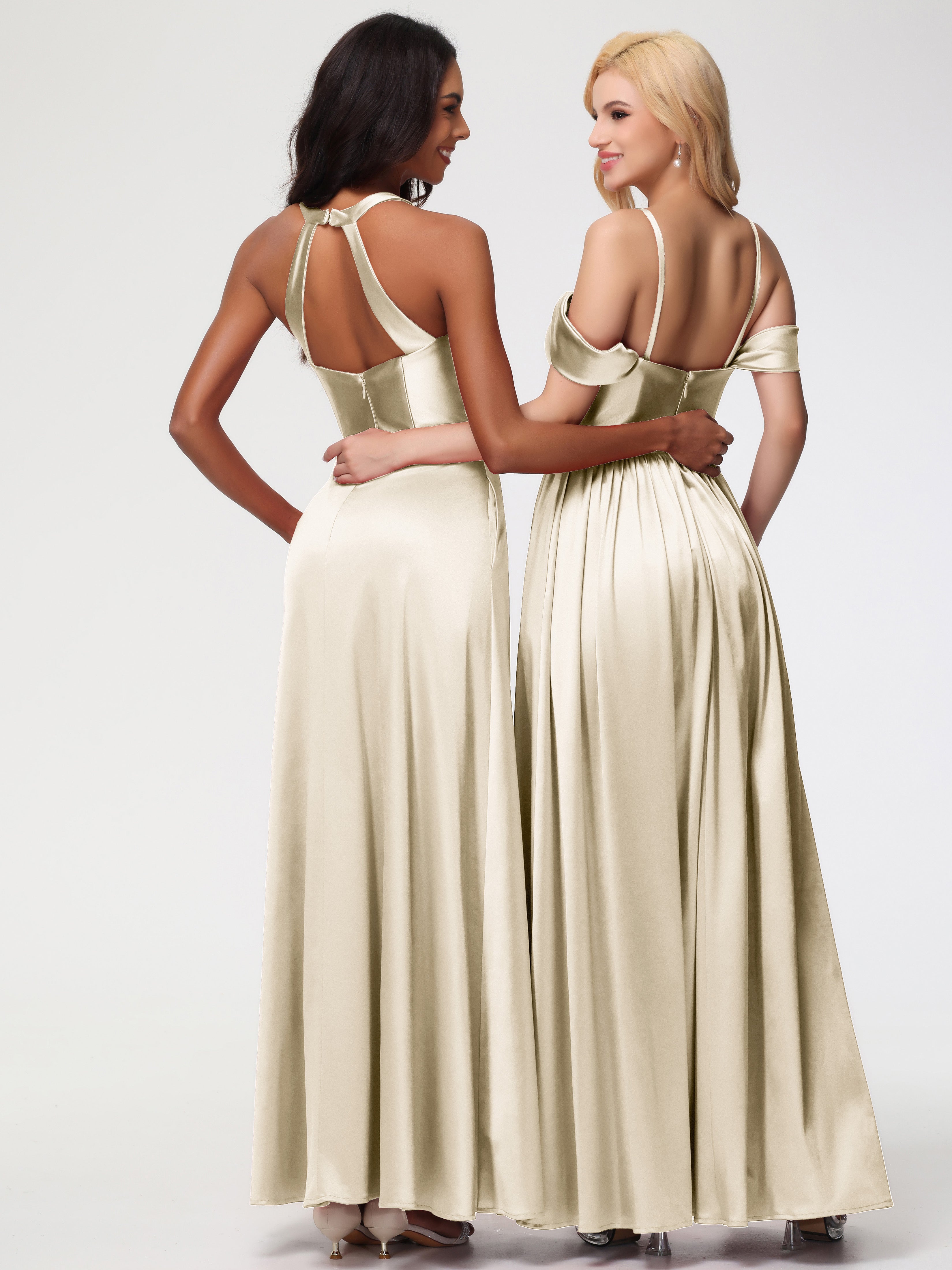 Robe Demoiselle Dhonneur Champagne Col V Satin Extensible Fourreau/Colonne Robe De Demoiselle D'Honneur
