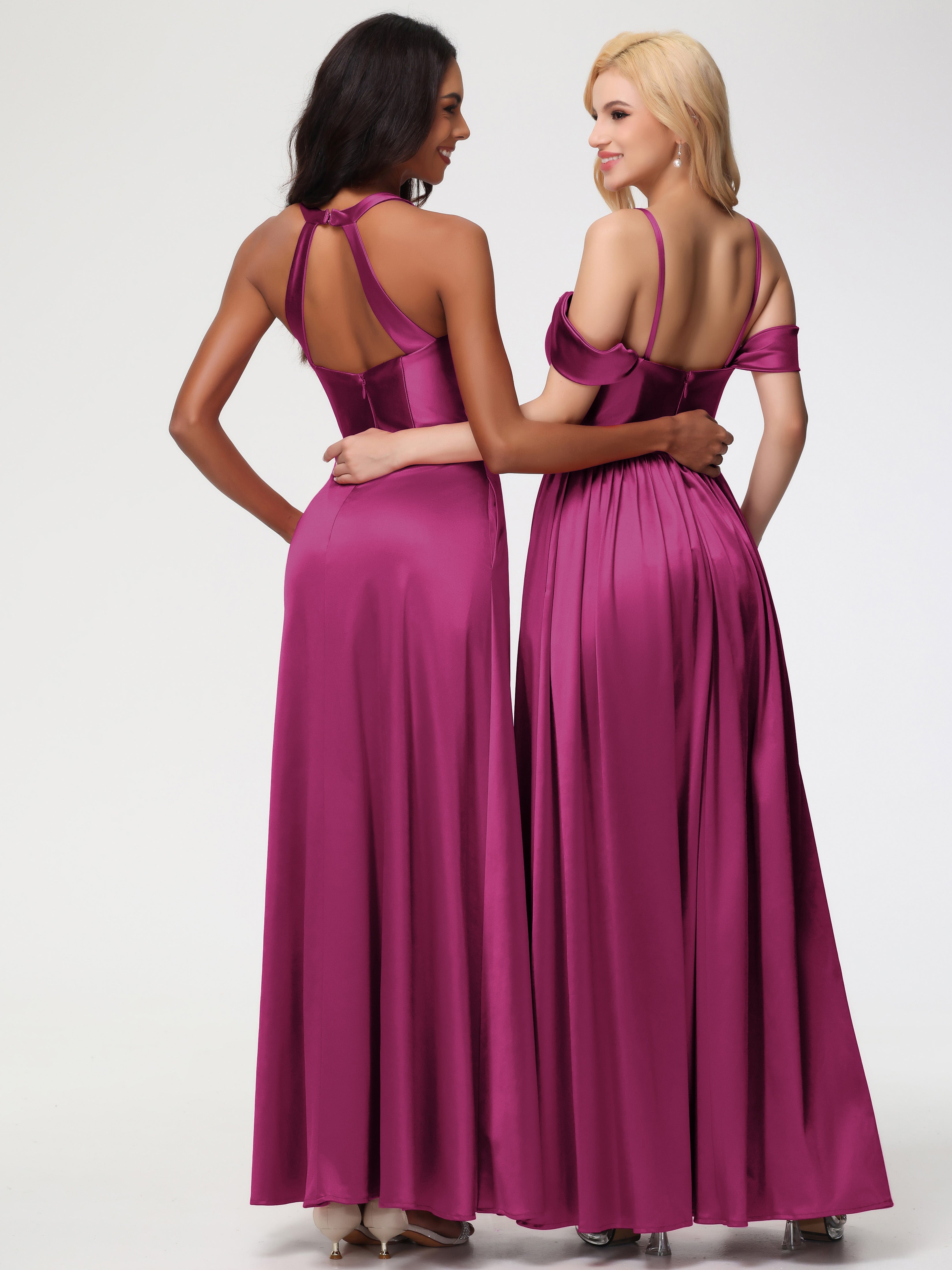 Robe Fuchsia Demoiselle D Honneur Col V Satin Extensible Fourreau/Colonne Robe De Demoiselle D'Honneur