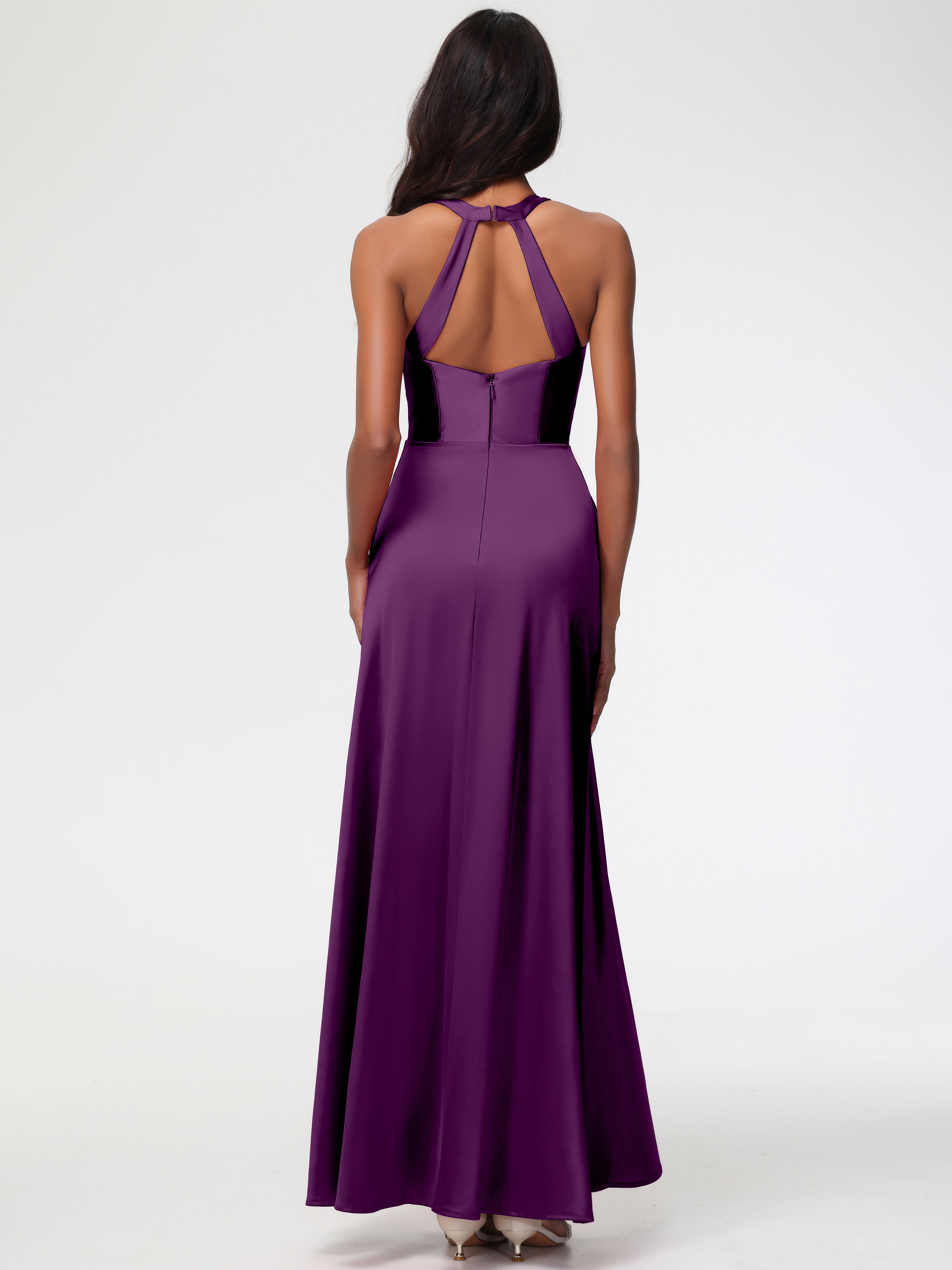 Robes De Demoiselle D'Honneur En Raisin Col V Satin Extensible Fourreau/Colonne Robe De Demoiselle D'Honneur