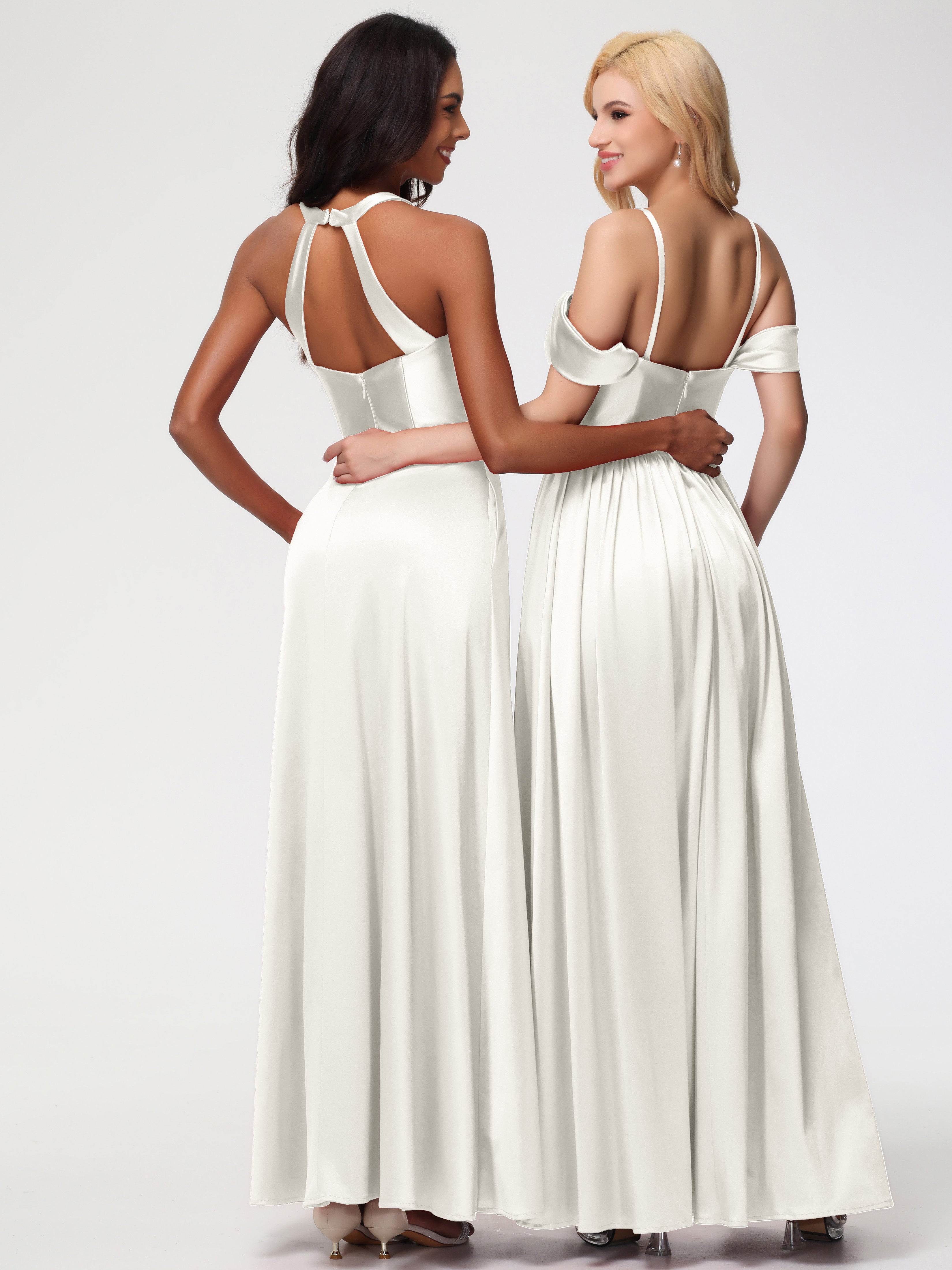 Robe Demoiselle D Honneur Ivoire Col V Satin Extensible Fourreau/Colonne Robe De Demoiselle D'Honneur