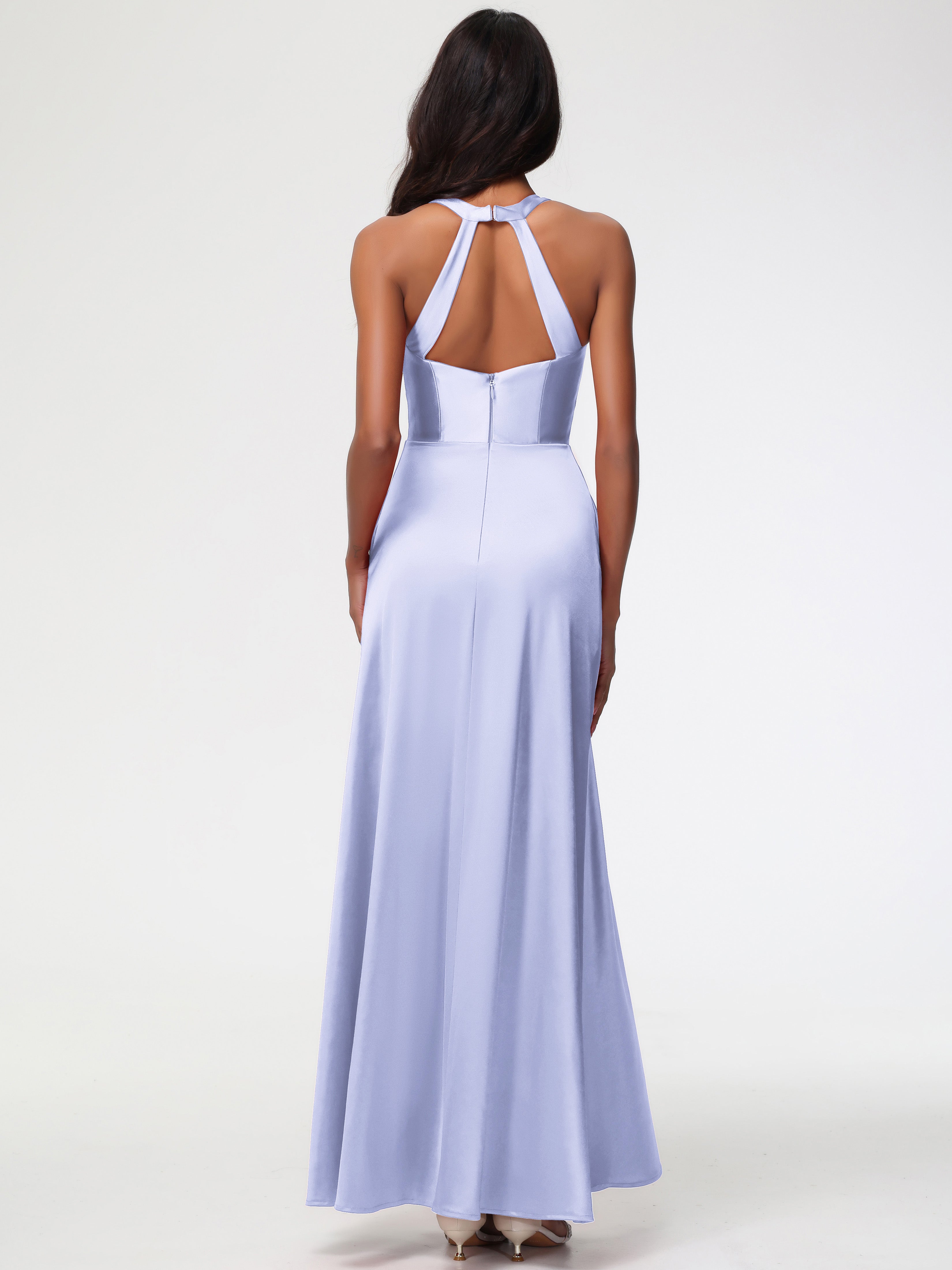 Robe Lavande Demoiselle D Honneur Col V Satin Extensible Fourreau/Colonne Robe De Demoiselle D'Honneur