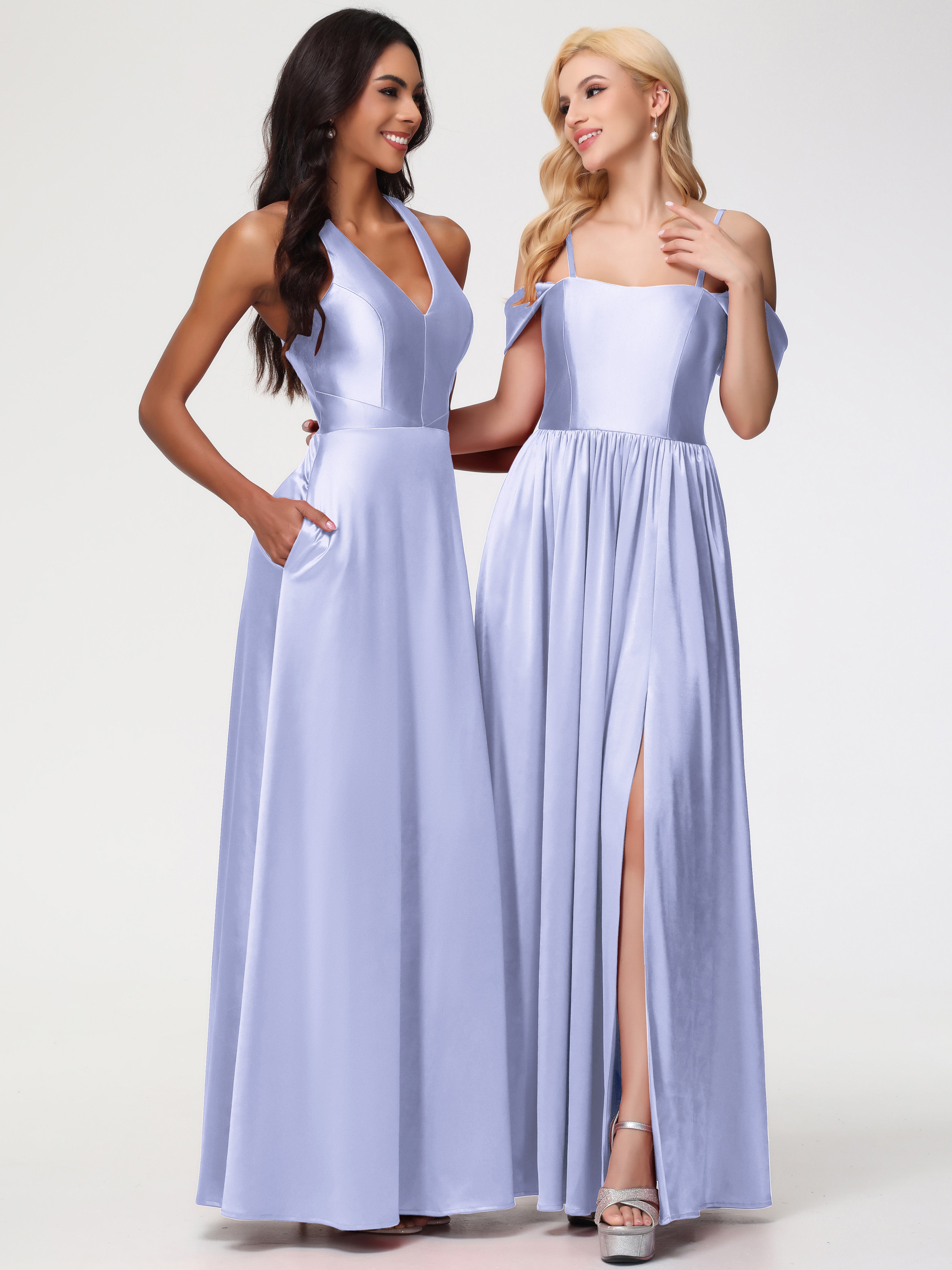 Robe Lavande Demoiselle D Honneur Col V Satin Extensible Fourreau/Colonne Robe De Demoiselle D'Honneur