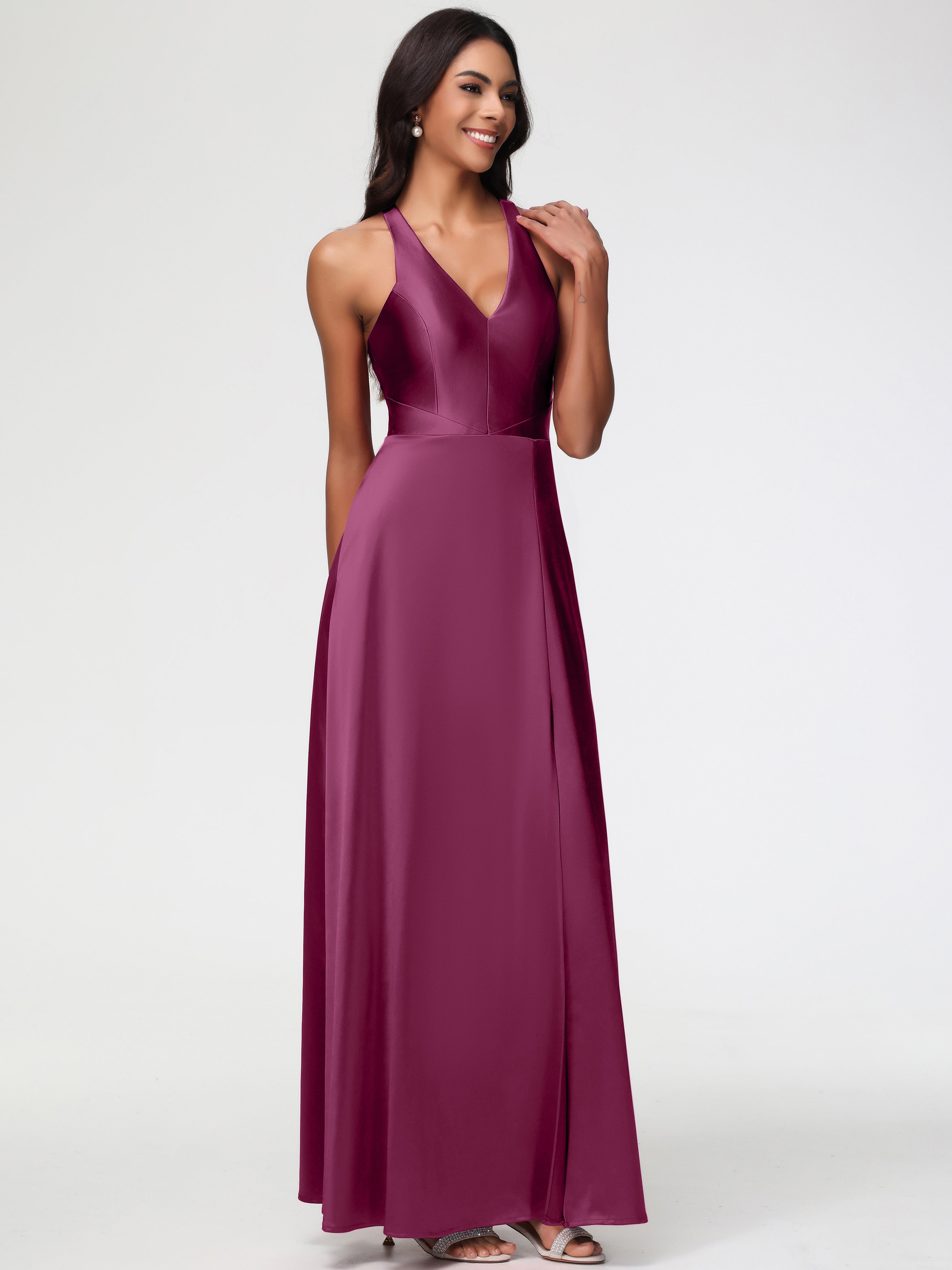 Robes De Demoiselle D'Honneur Mure Col V Satin Extensible Fourreau/Colonne Robe De Demoiselle D'Honneur