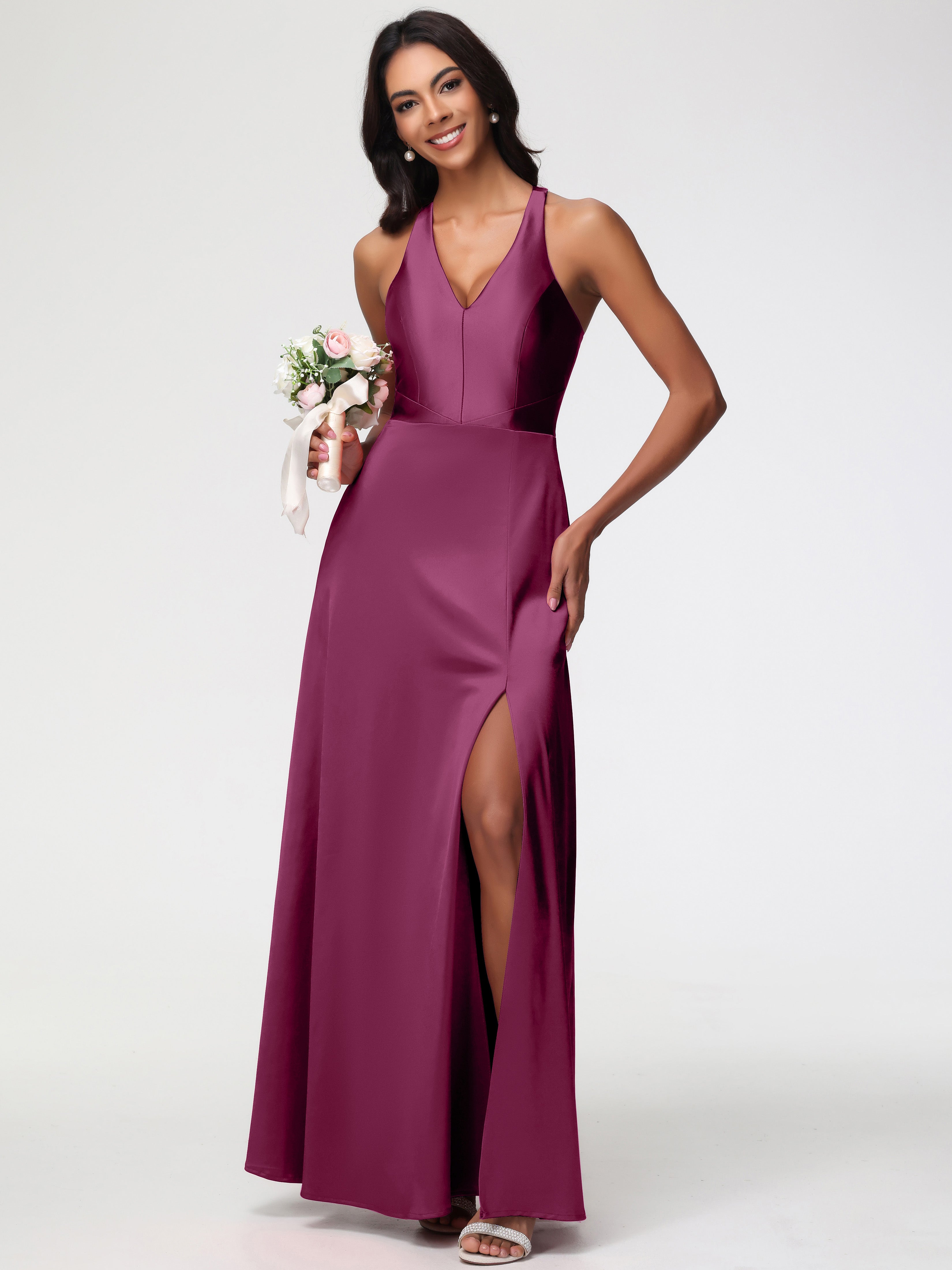 Robes De Demoiselle D'Honneur Mure Col V Satin Extensible Fourreau/Colonne Robe De Demoiselle D'Honneur