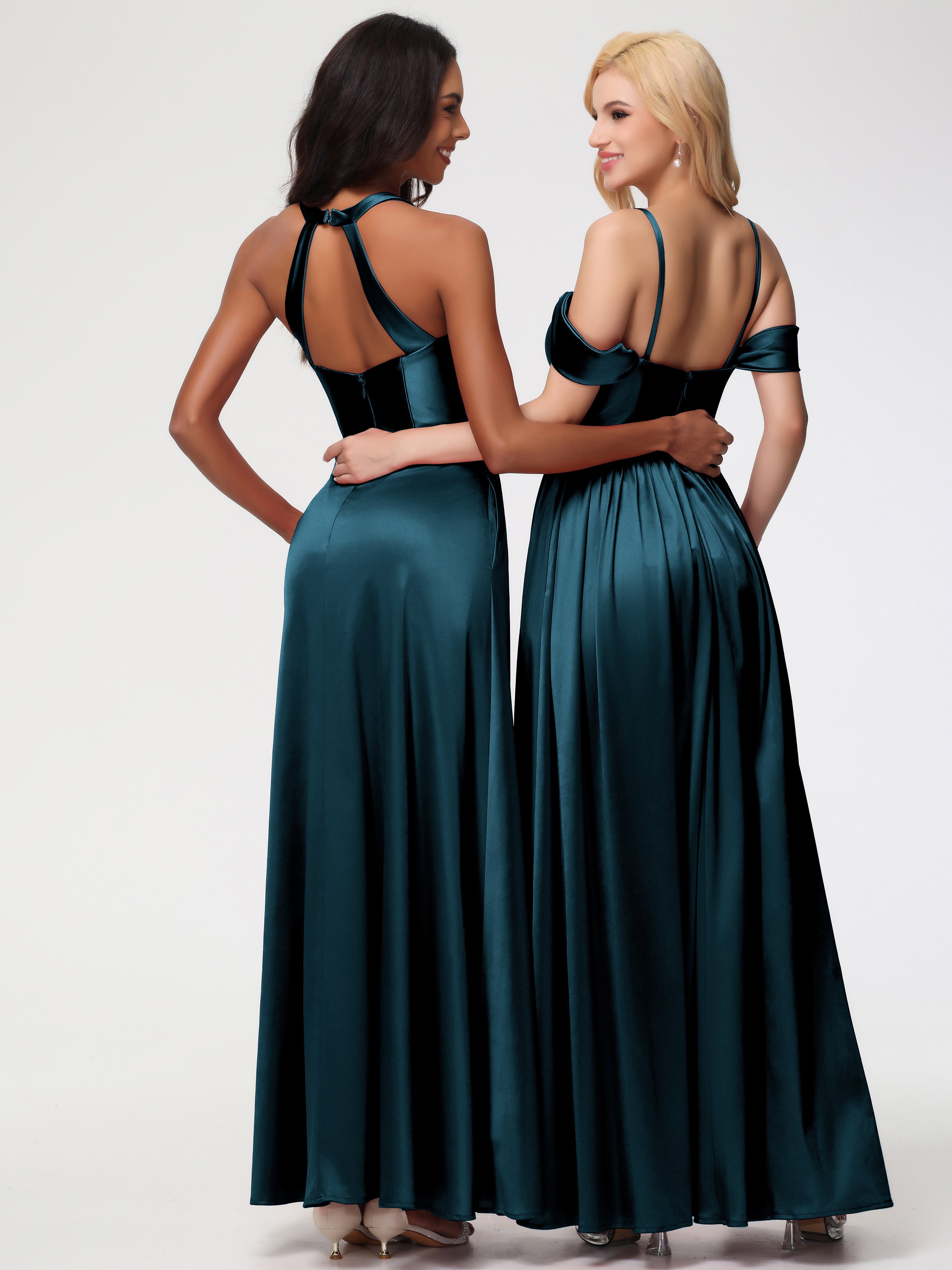 Robes De Demoiselle D'Honneur De Paon Col V Satin Extensible Fourreau/Colonne Robe De Demoiselle D'Honneur