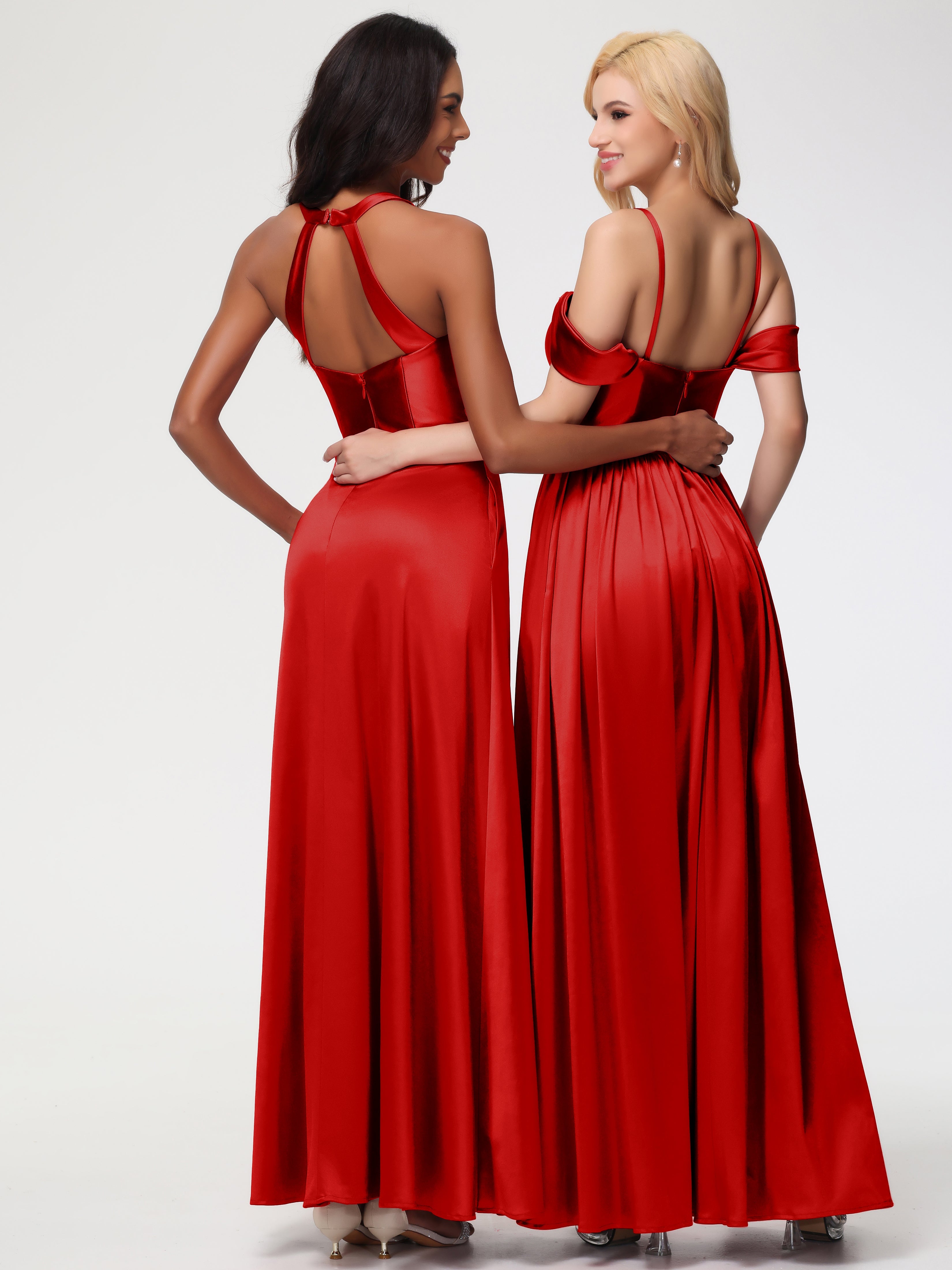 Robe Demoiselle D Honneur Rouge Col V Satin Extensible Fourreau/Colonne Robe De Demoiselle D'Honneur