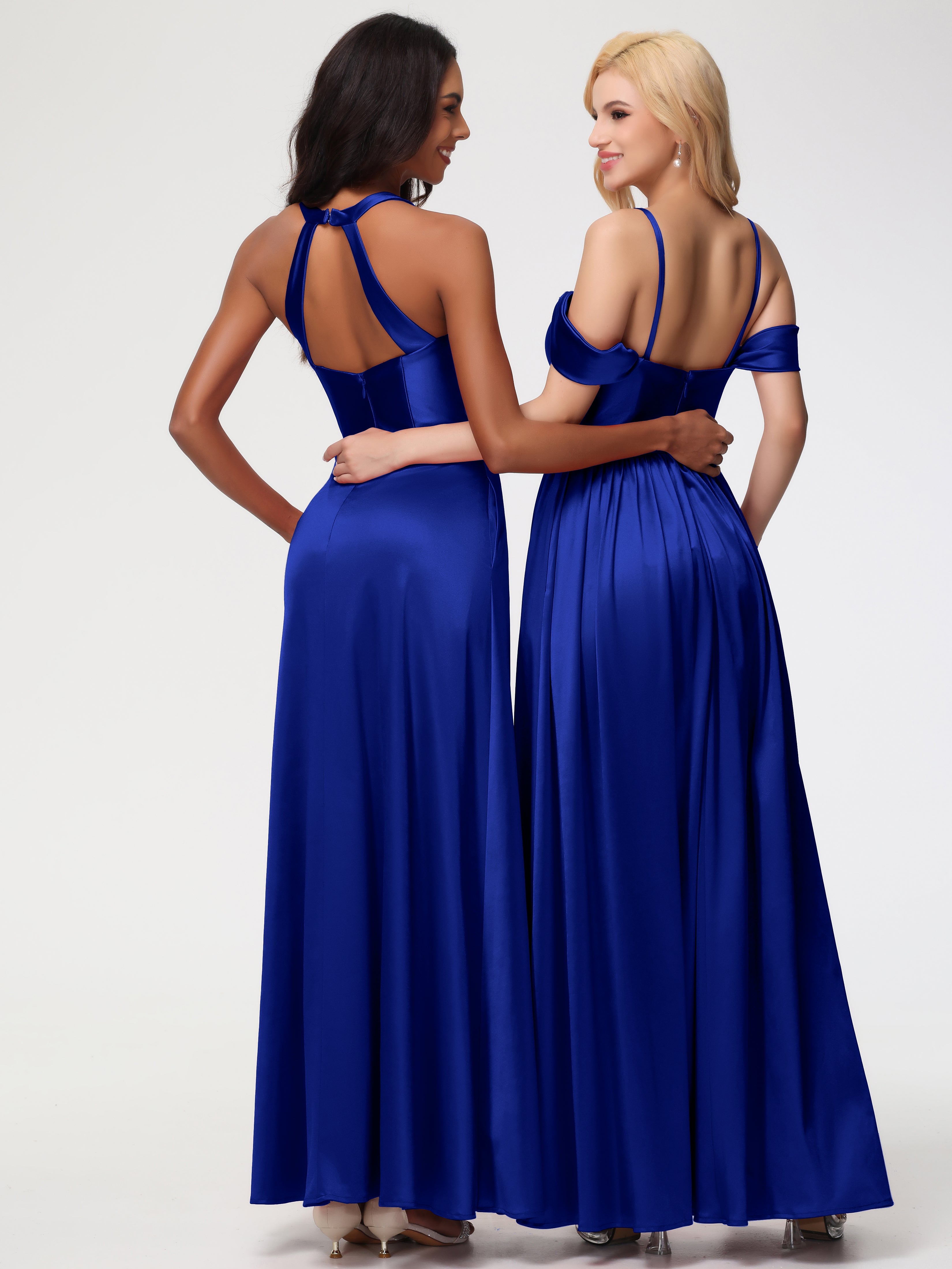 Bleu Royal Robe Demoiselle D Honneur Bleu Roi Col V Satin Extensible Fourreau/Colonne Robe De Demoiselle D'Honneur