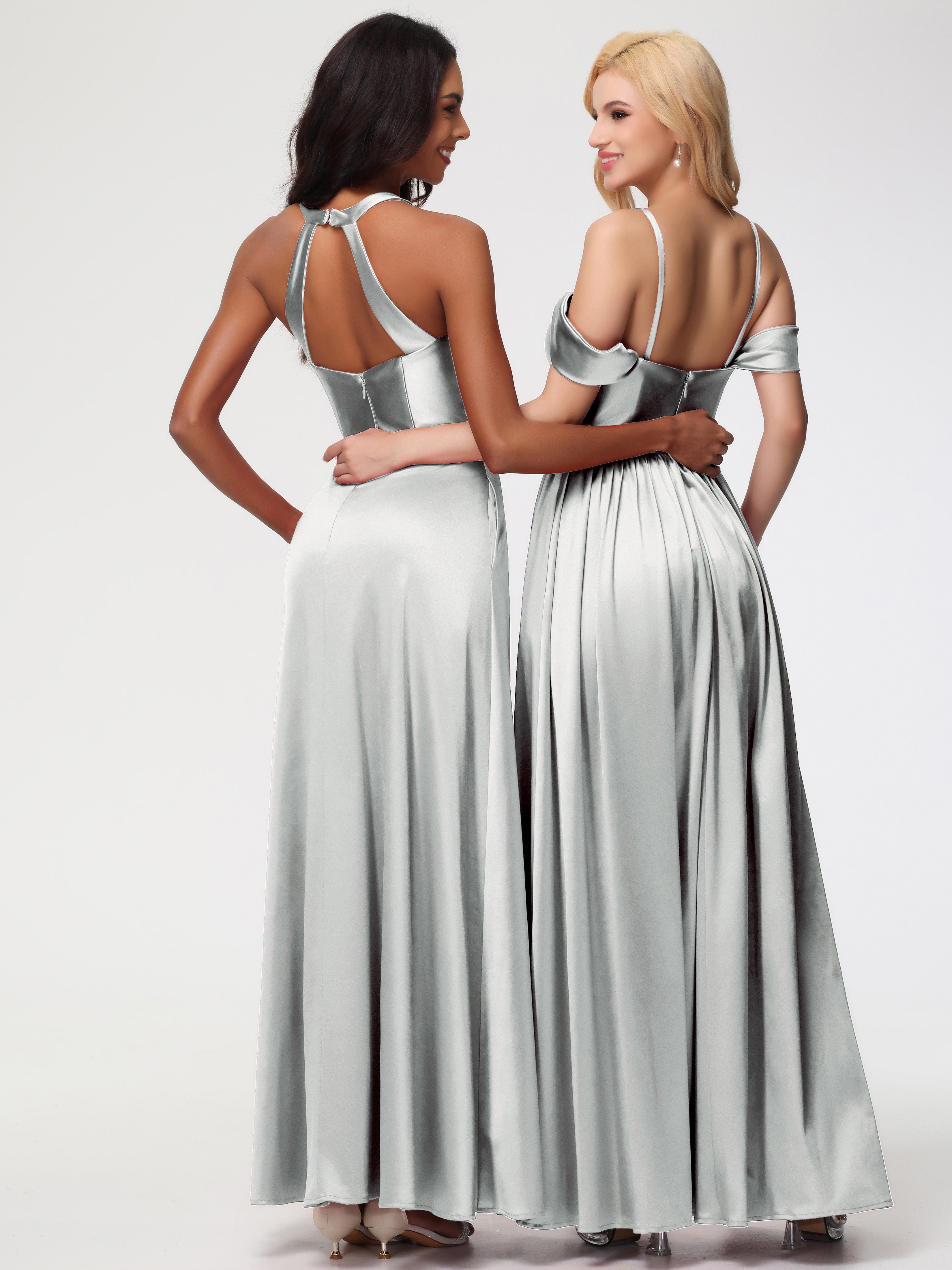 Robe Demoiselle D Honneur Argent Col V Satin Extensible Fourreau/Colonne Robe De Demoiselle D'Honneur