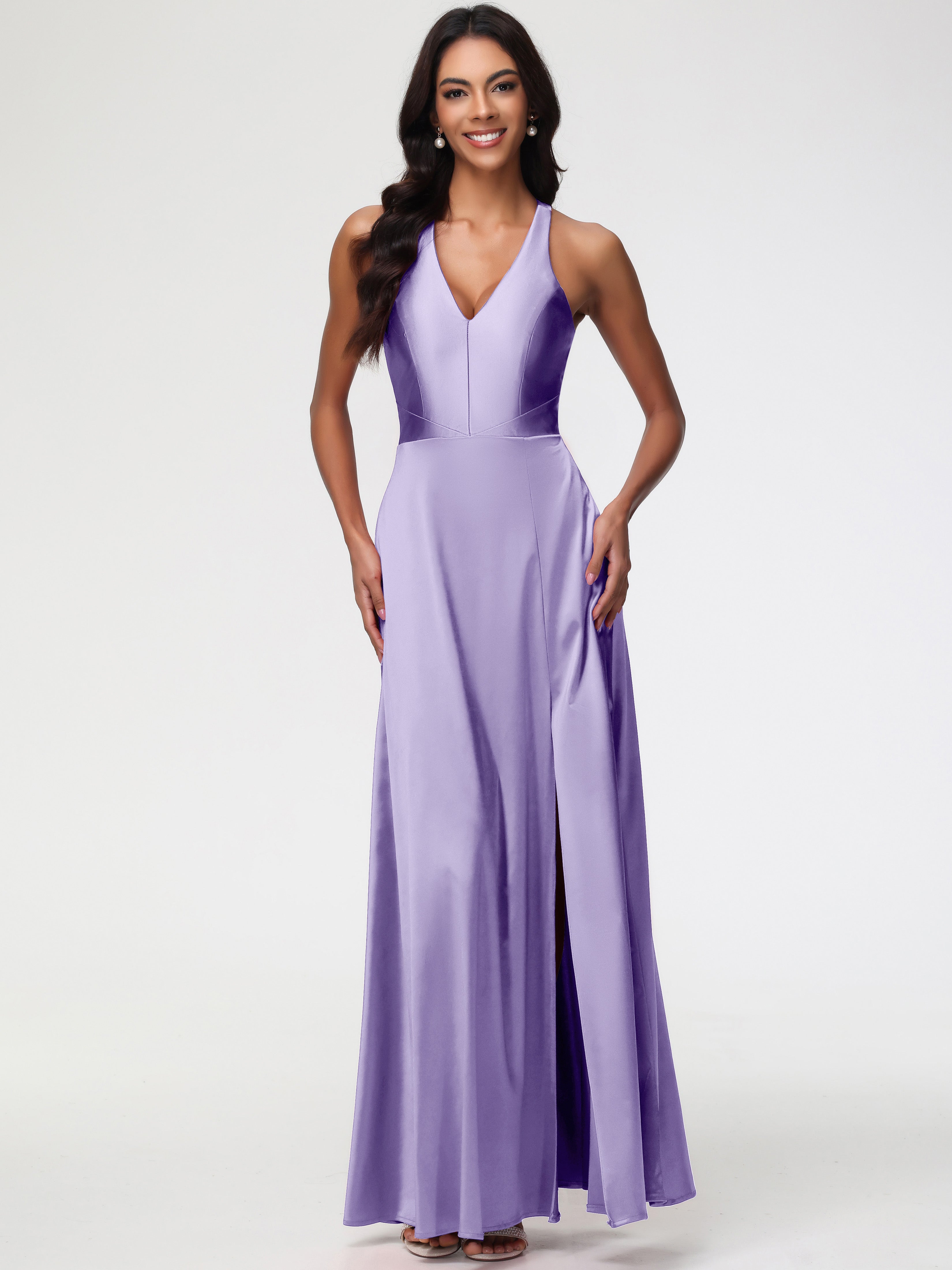 Robes De Demoiselle D'Honneur Tahiti Col V Satin Extensible Fourreau/Colonne Robe De Demoiselle D'Honneur