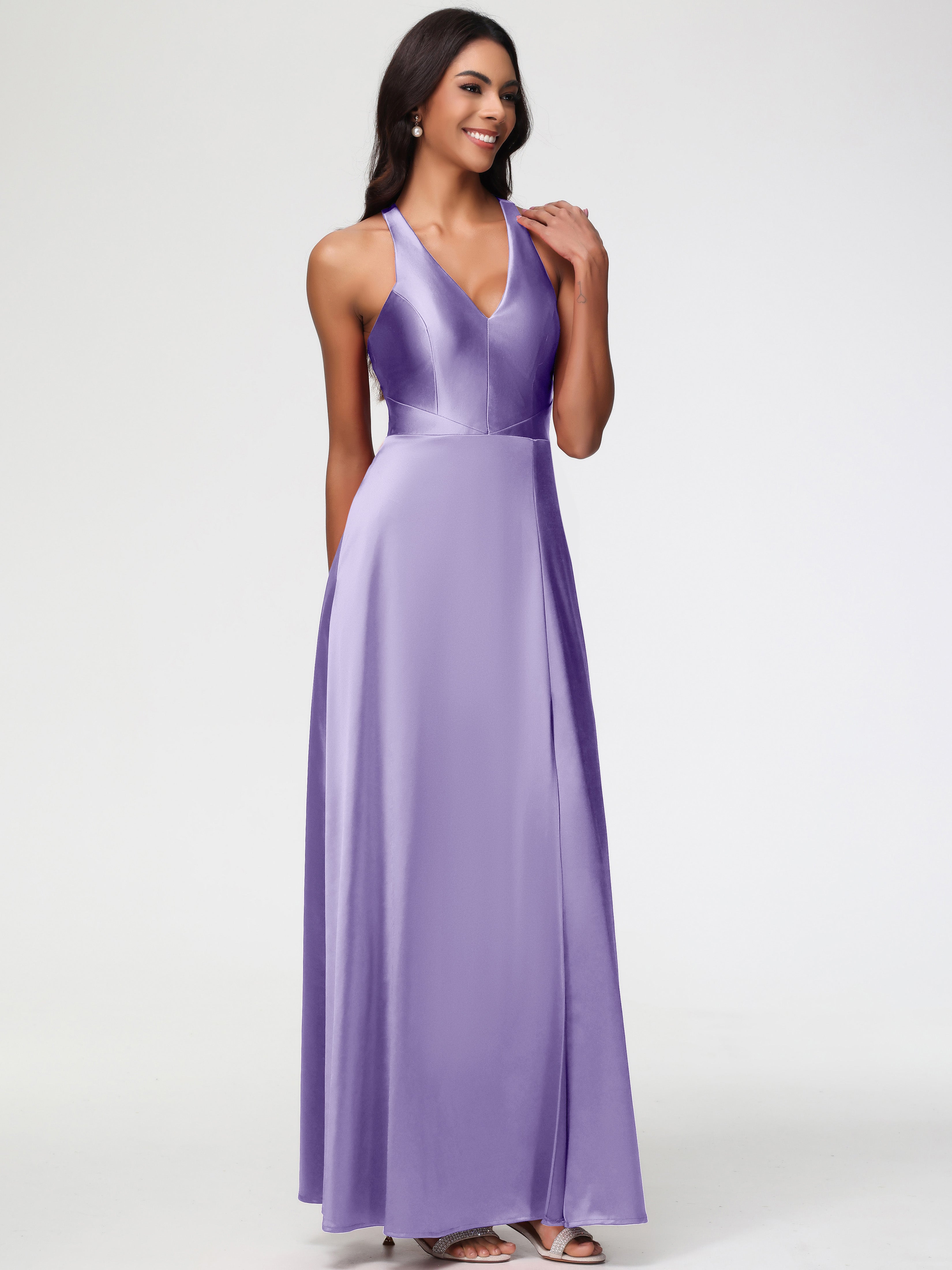 Robes De Demoiselle D'Honneur Tahiti Col V Satin Extensible Fourreau/Colonne Robe De Demoiselle D'Honneur