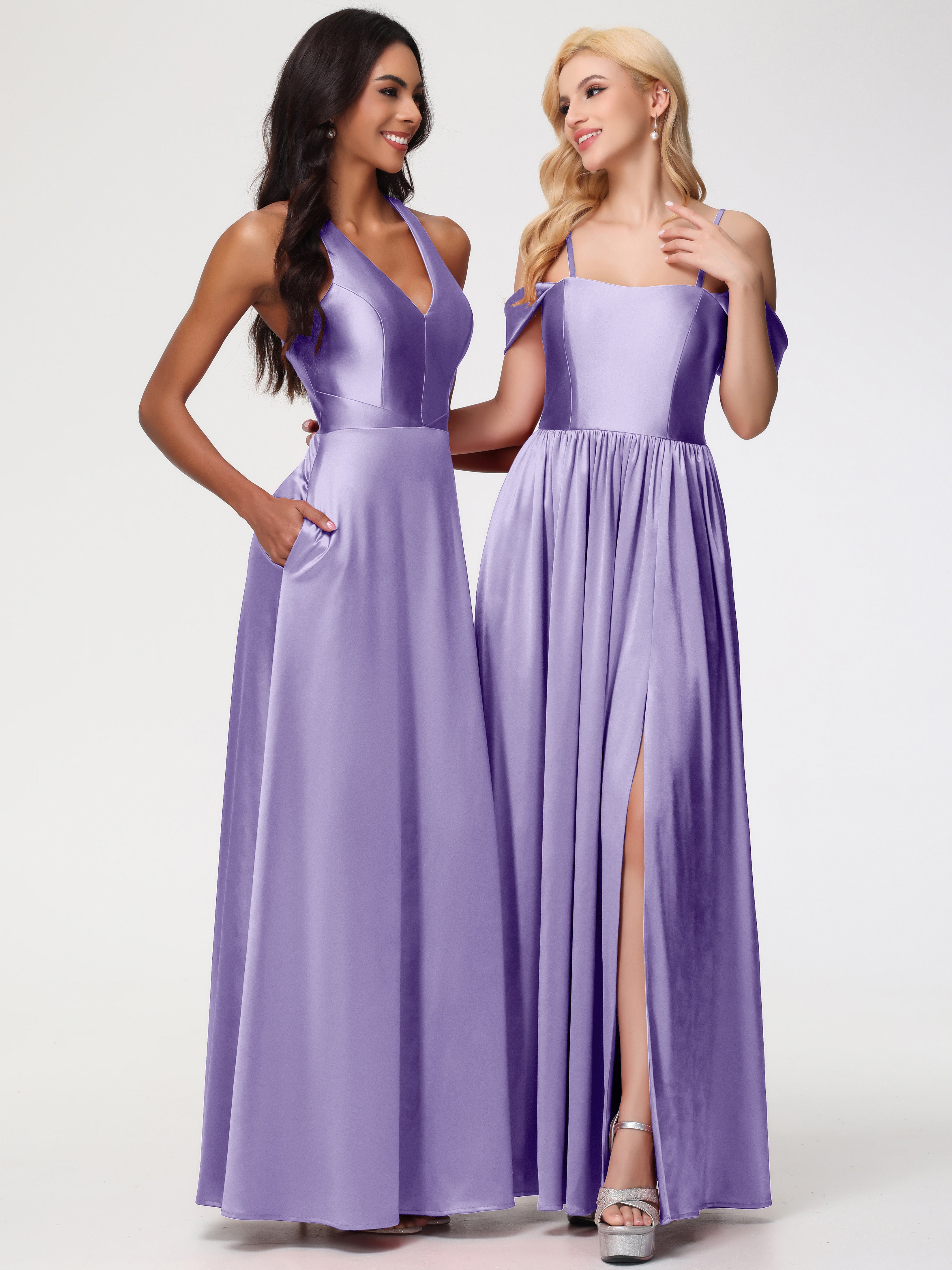 Robes De Demoiselle D'Honneur Tahiti Col V Satin Extensible Fourreau/Colonne Robe De Demoiselle D'Honneur