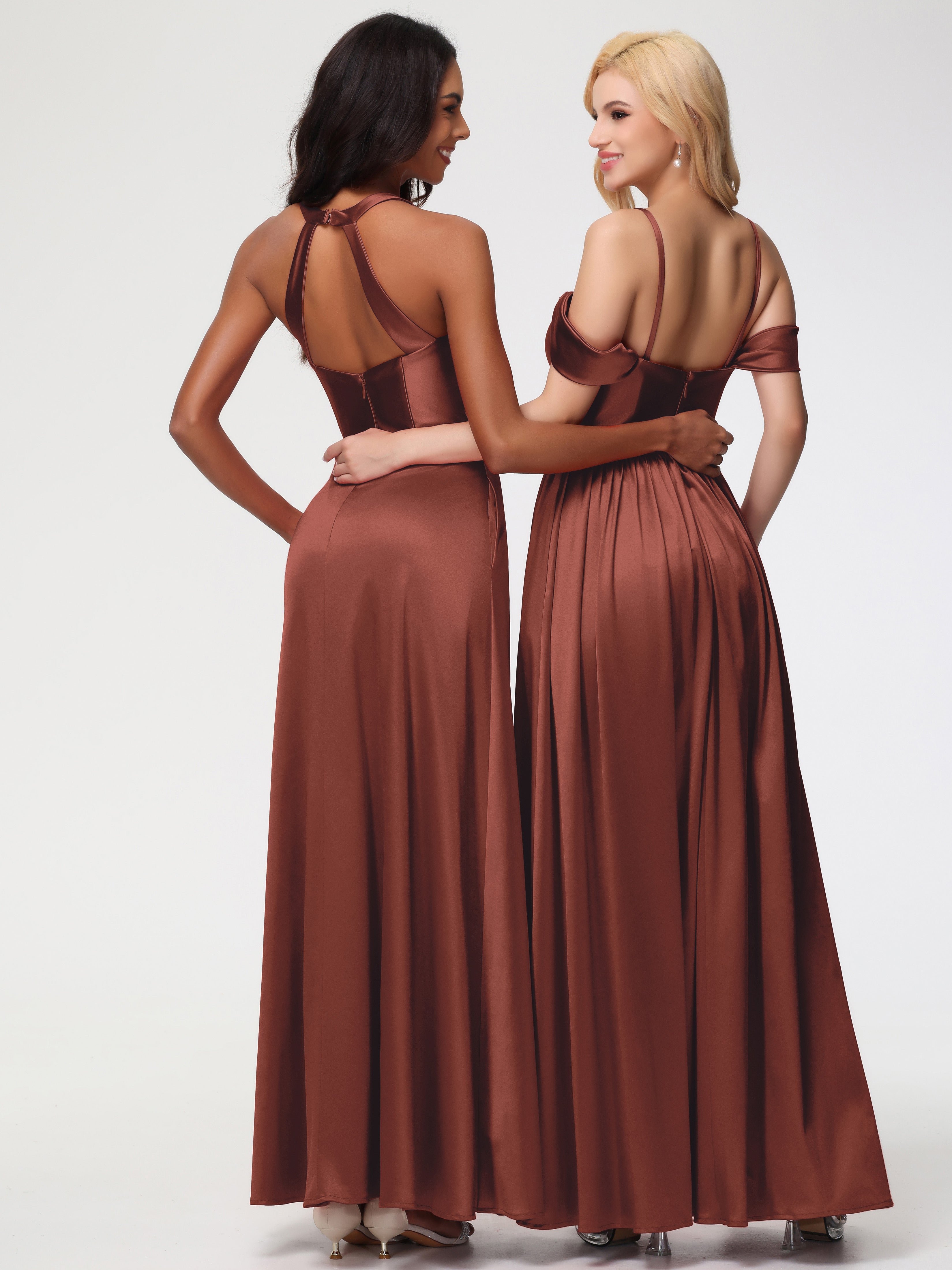 Demoiselle D Honneur Terracotta Col V Satin Extensible Fourreau/Colonne Robe De Demoiselle D'Honneur