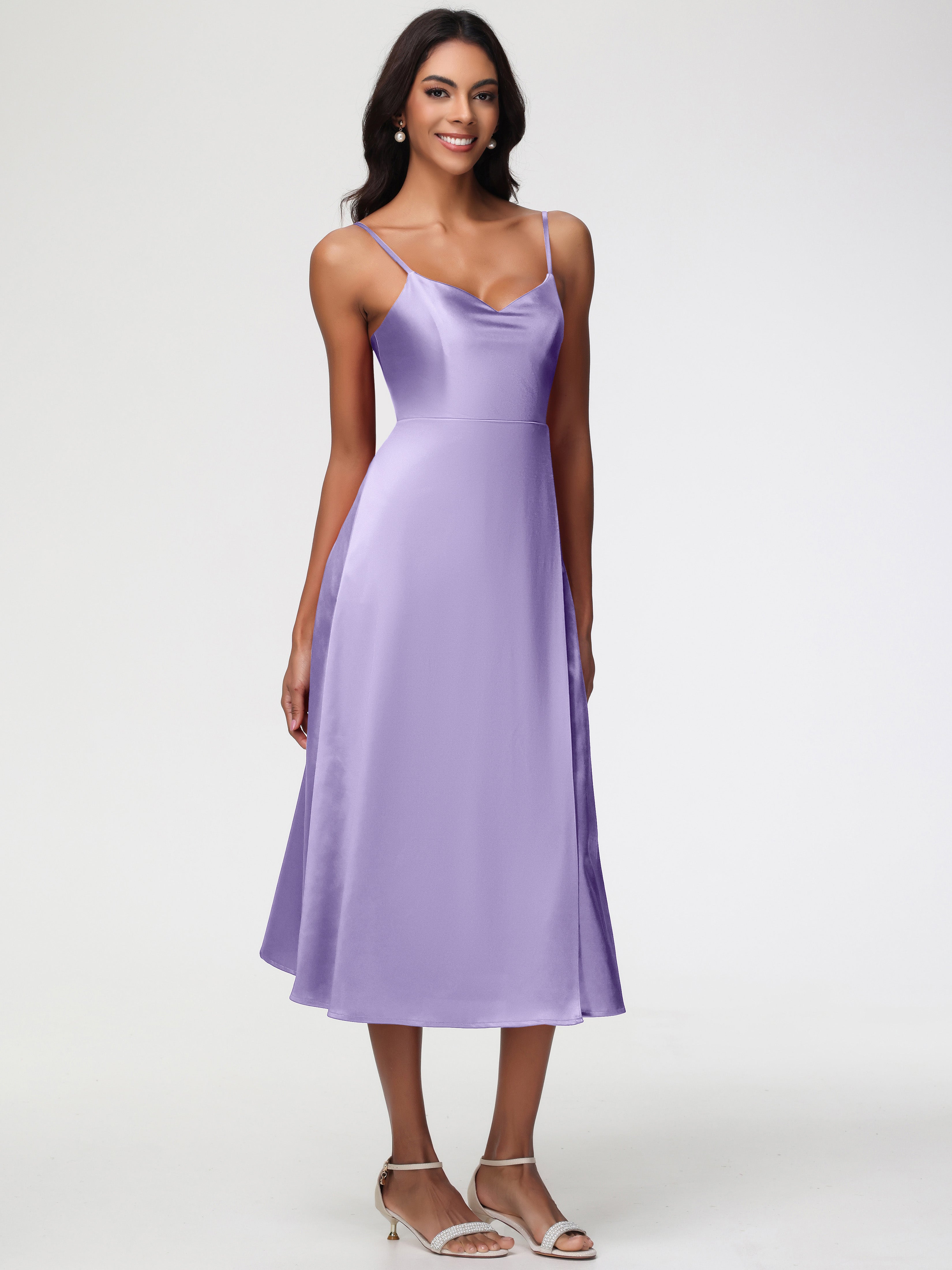 Robes De Demoiselle D'Honneur Tahiti Col V Bretelles Spaghetti Satin Extensible Robe De Demoiselle D'Honneur