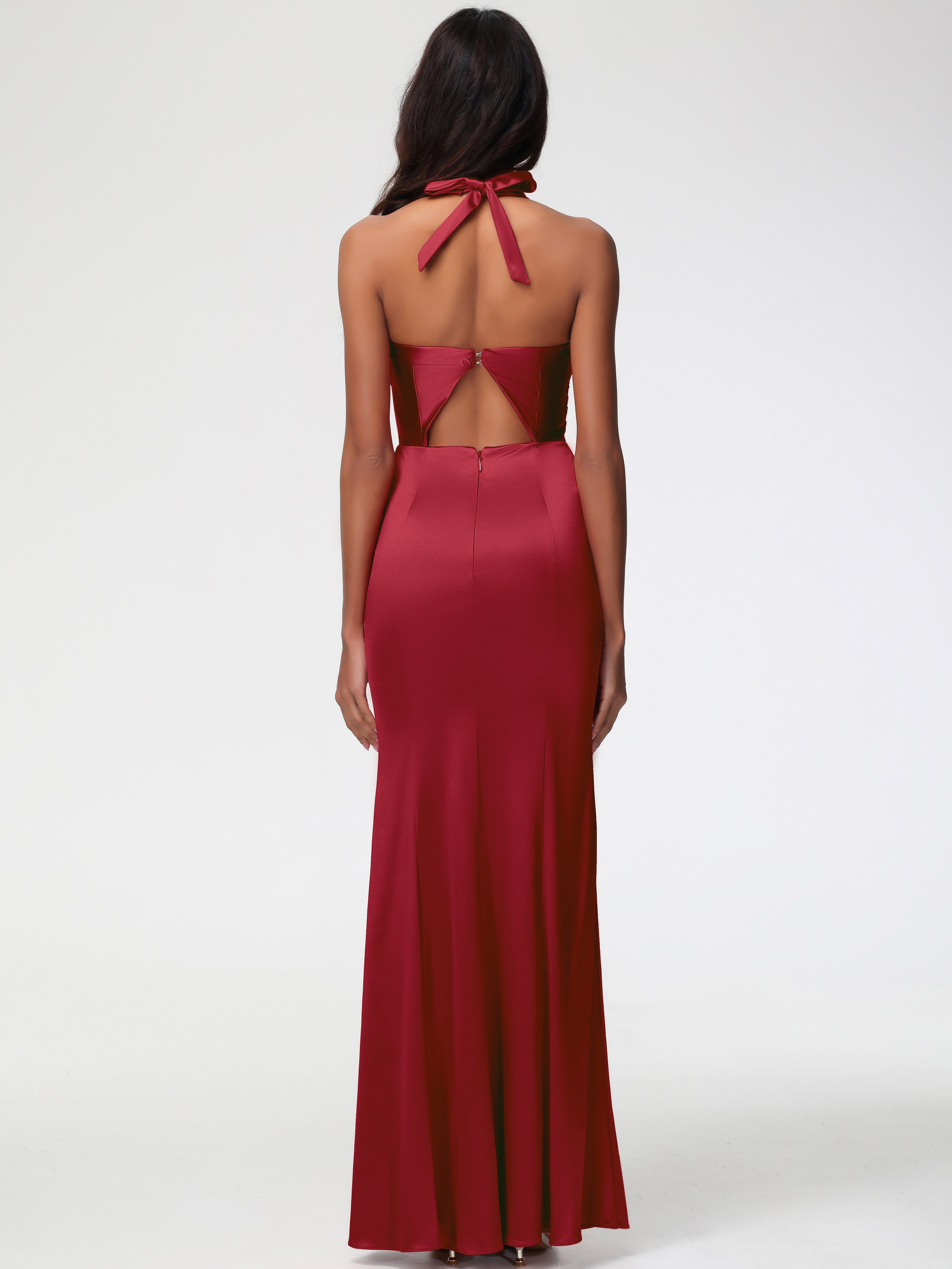 Demoiselle D Honneur Bordeaux Col V Satin Extensible Fourreau/Colonne Robe De Demoiselle D'Honneur Longue Plissée