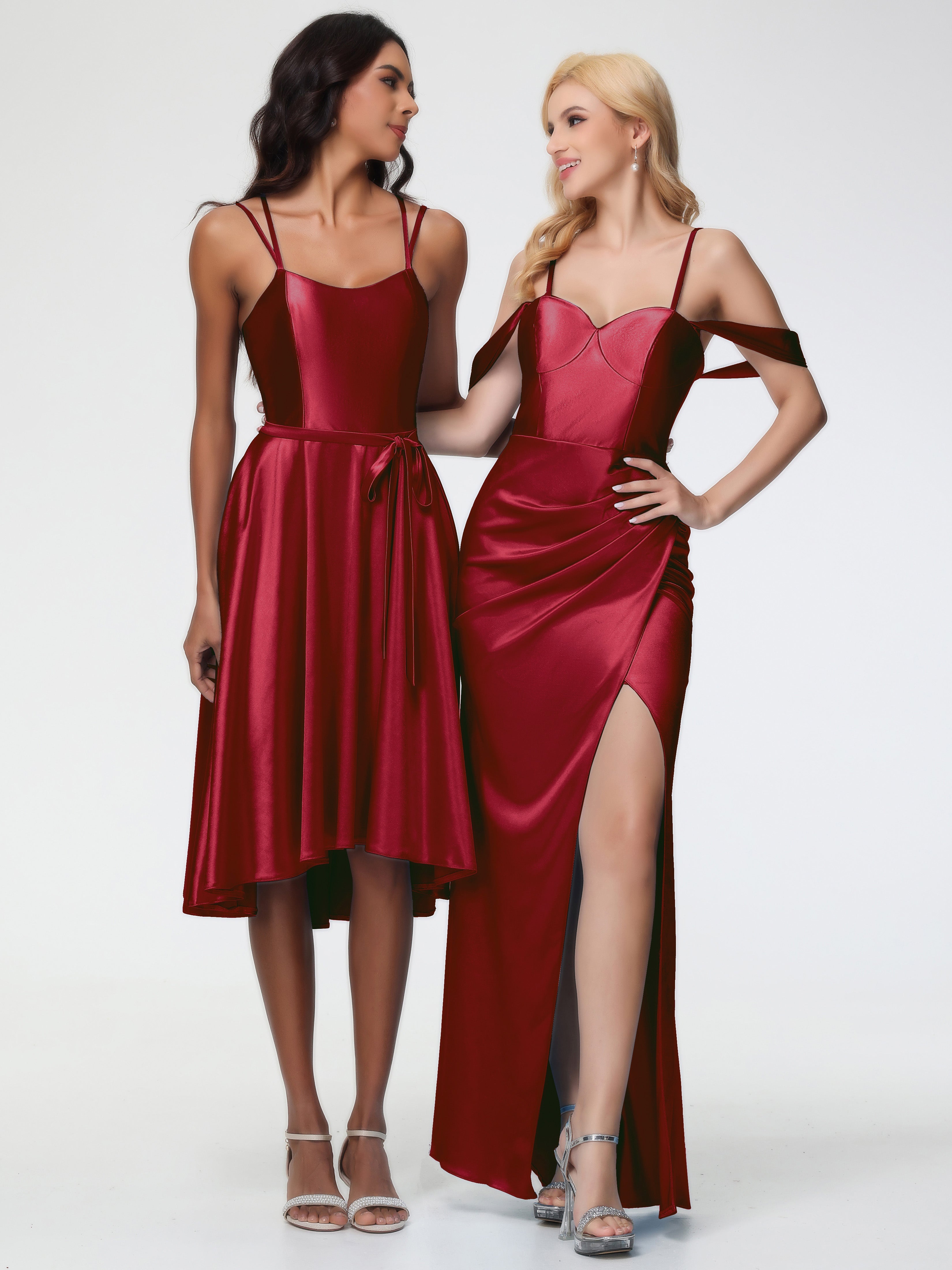 Robes De Demoiselle D'Honneur Bordeaux Cache Coeur Bretelles Amovibles Fourreau/Colonne Satin Extensible Robe De Demoiselle D'Honneur