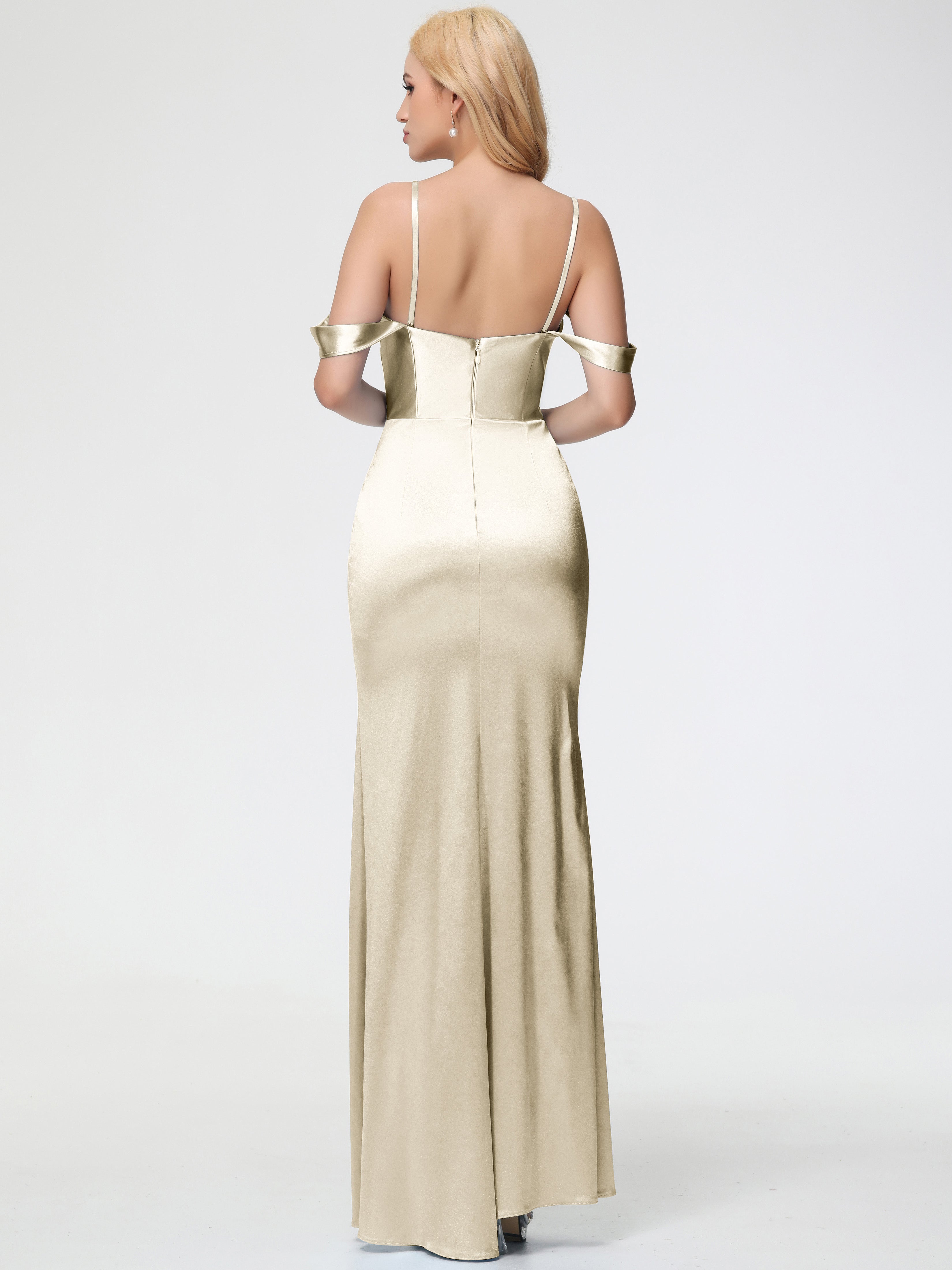 Robes De Demoiselle D'Honneur Champagne Cache Coeur Bretelles Amovibles Fourreau/Colonne Satin Extensible Robe De Demoiselle D'Honneur