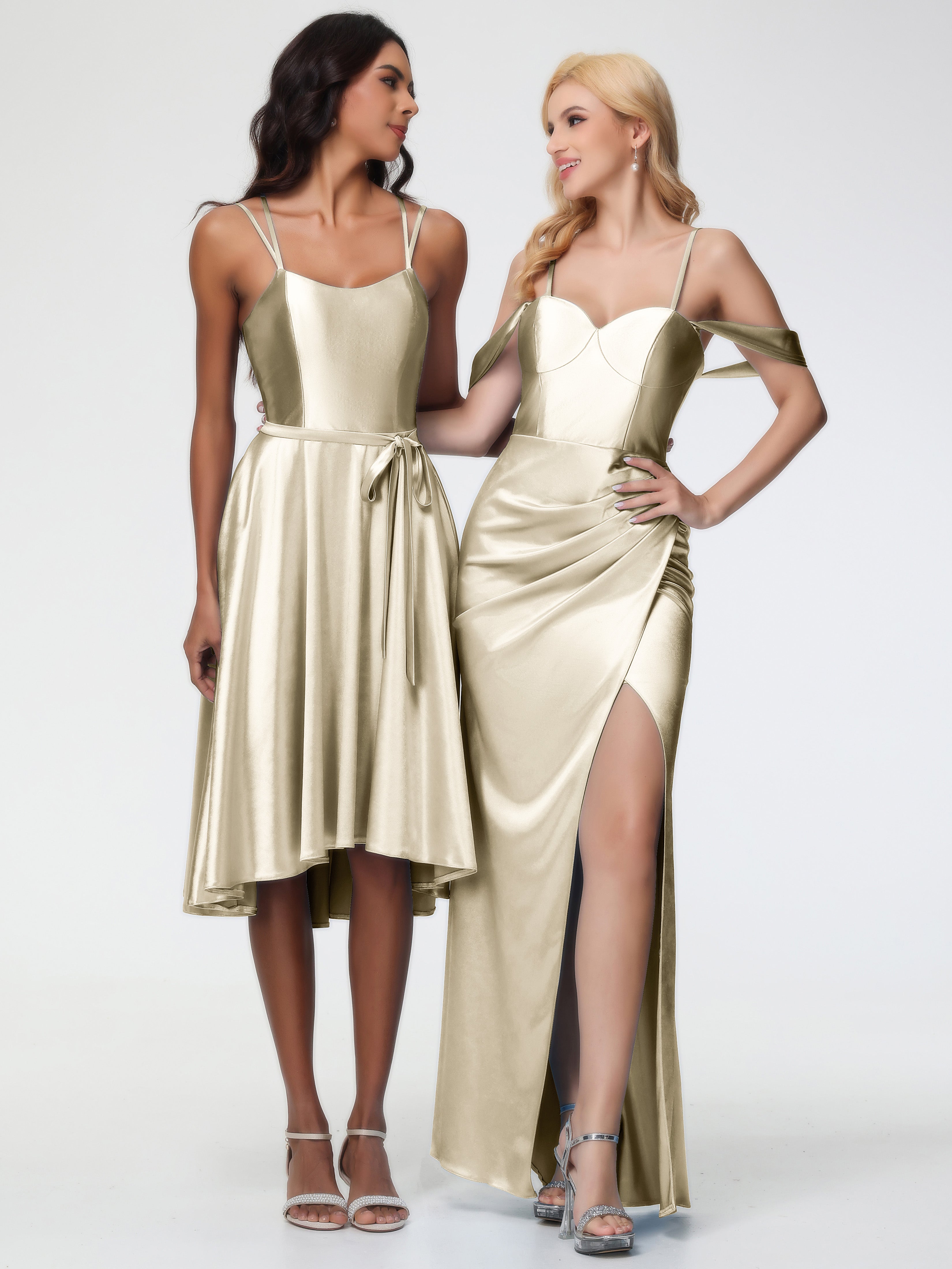 Robes De Demoiselle D'Honneur Champagne Cache Coeur Bretelles Amovibles Fourreau/Colonne Satin Extensible Robe De Demoiselle D'Honneur