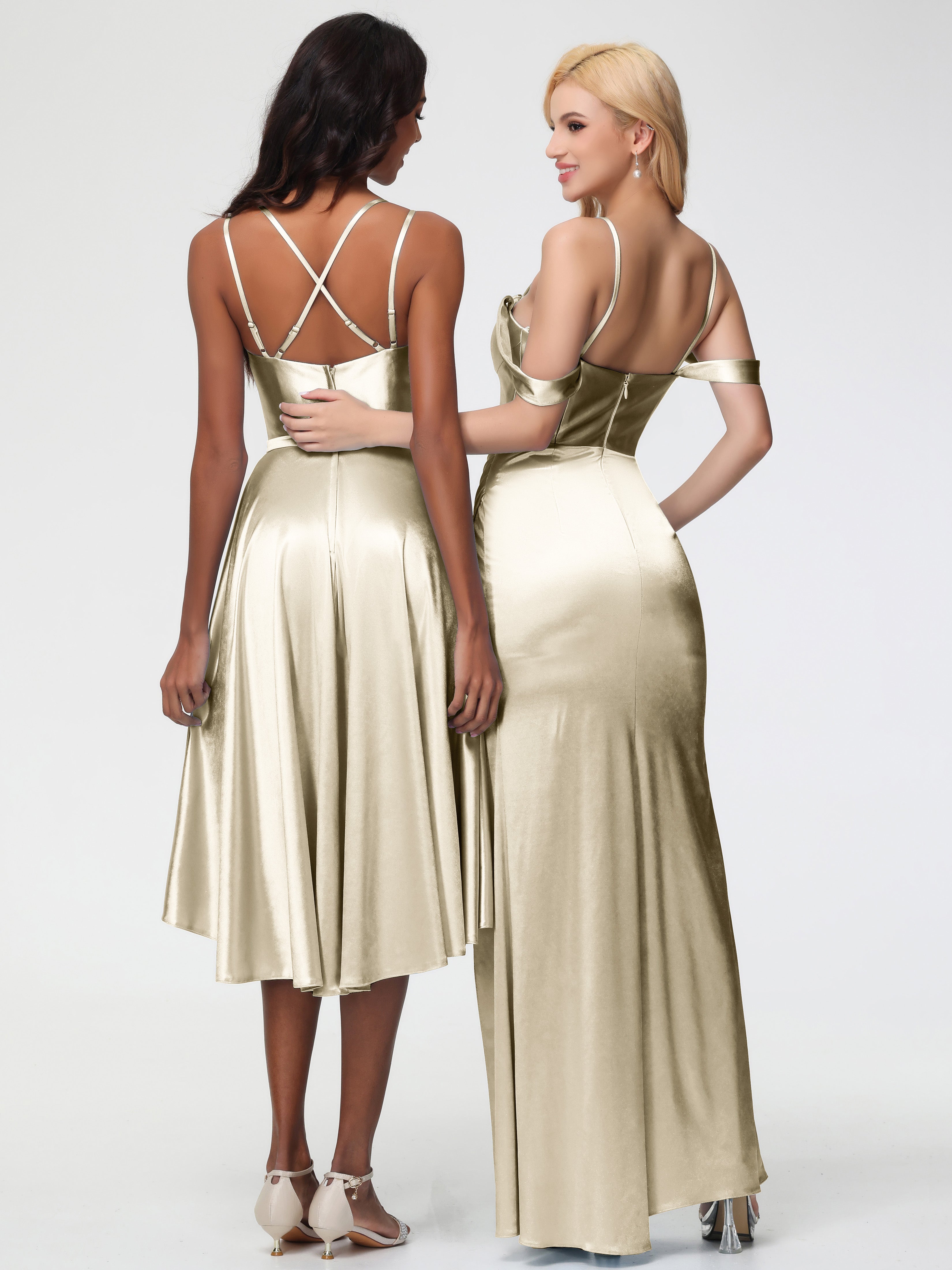 Robes De Demoiselle D'Honneur Champagne Cache Coeur Bretelles Amovibles Fourreau/Colonne Satin Extensible Robe De Demoiselle D'Honneur