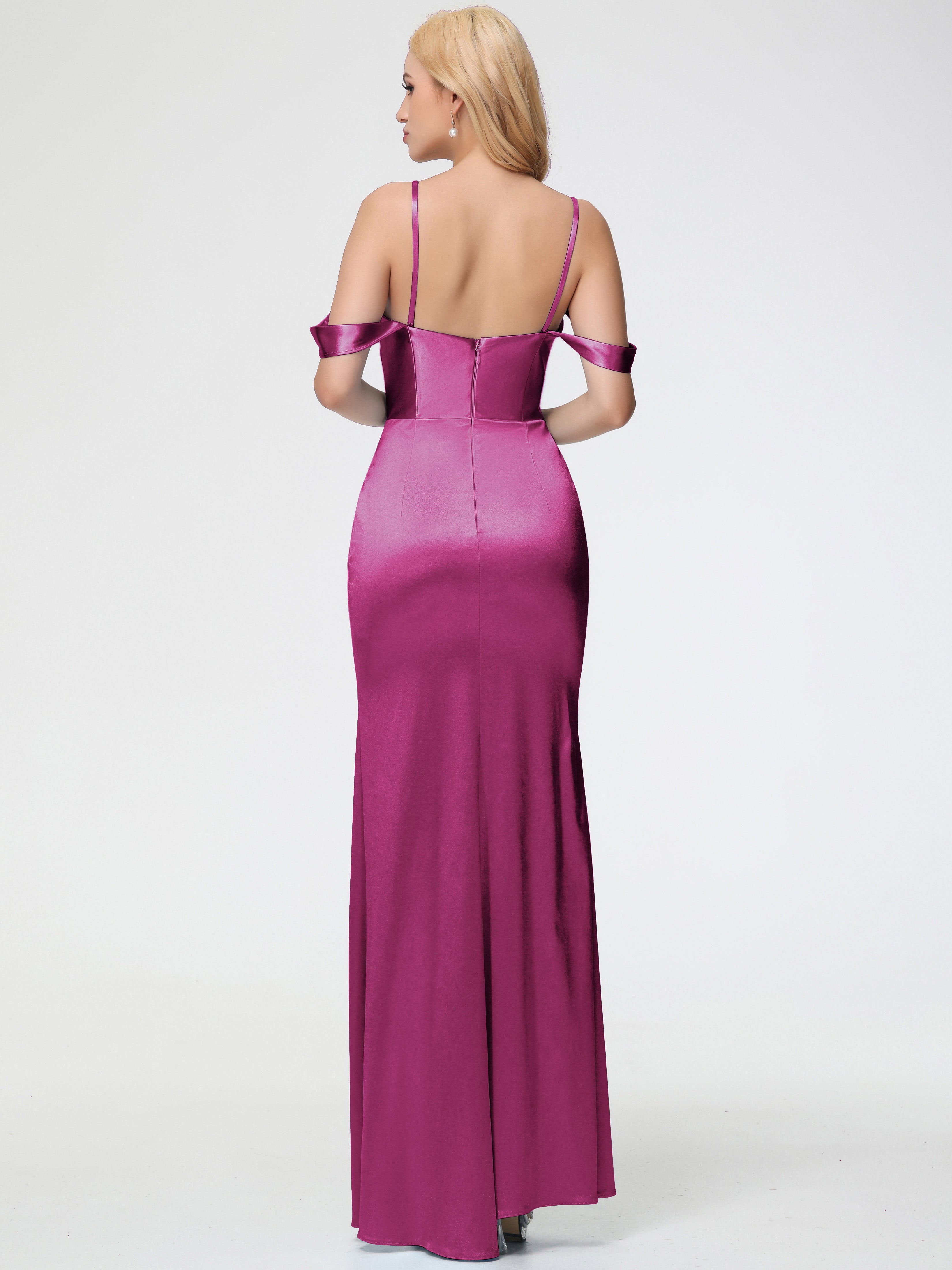 Robes De Demoiselle D'Honneur Couleur Rose Fuchsia Cache Coeur Bretelles Amovibles Fourreau/Colonne Satin Extensible Robe De Demoiselle D'Honneur