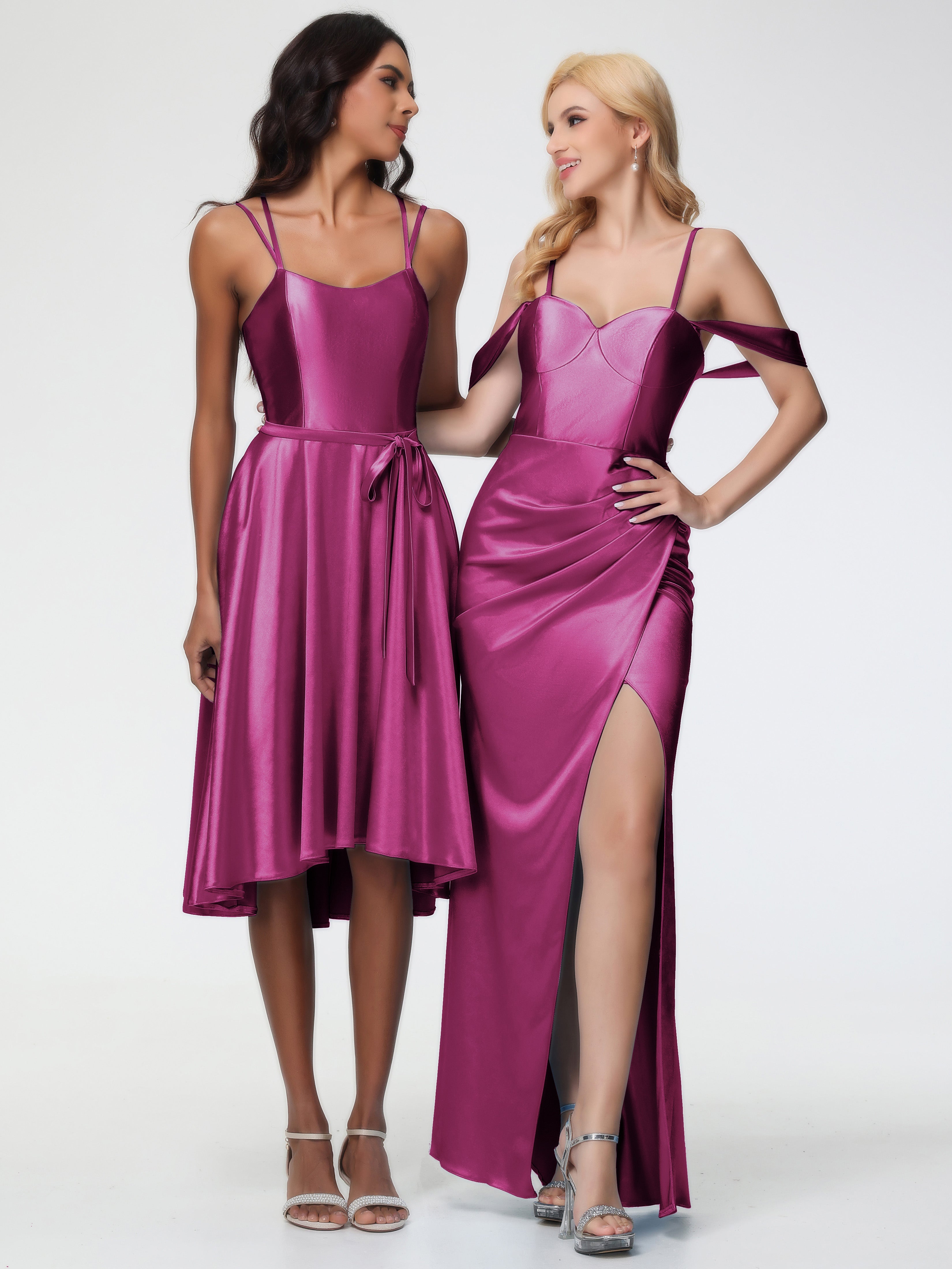 Robes De Demoiselle D'Honneur Couleur Rose Fuchsia Cache Coeur Bretelles Amovibles Fourreau/Colonne Satin Extensible Robe De Demoiselle D'Honneur