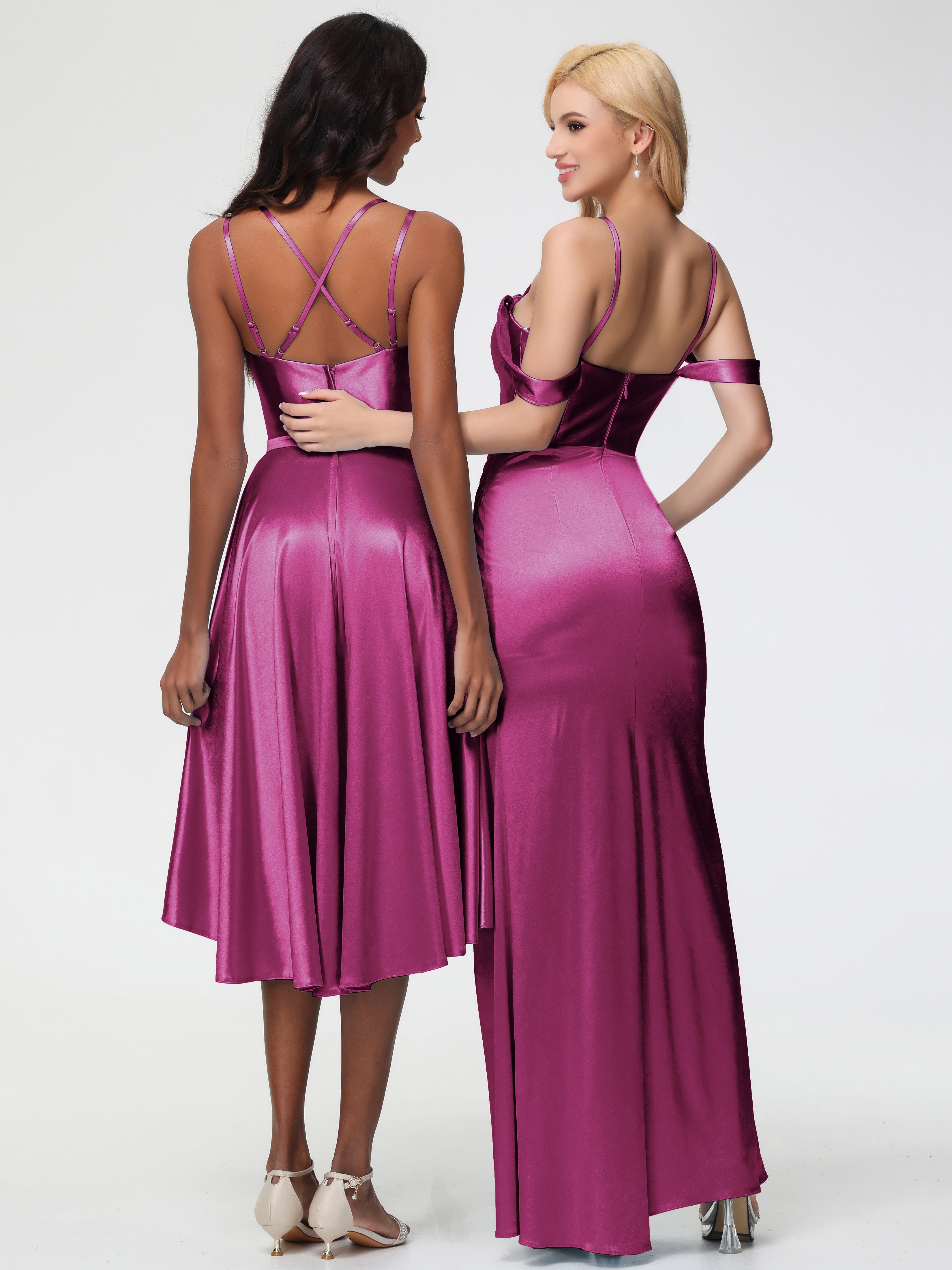 Robes De Demoiselle D'Honneur Couleur Rose Fuchsia Cache Coeur Bretelles Amovibles Fourreau/Colonne Satin Extensible Robe De Demoiselle D'Honneur