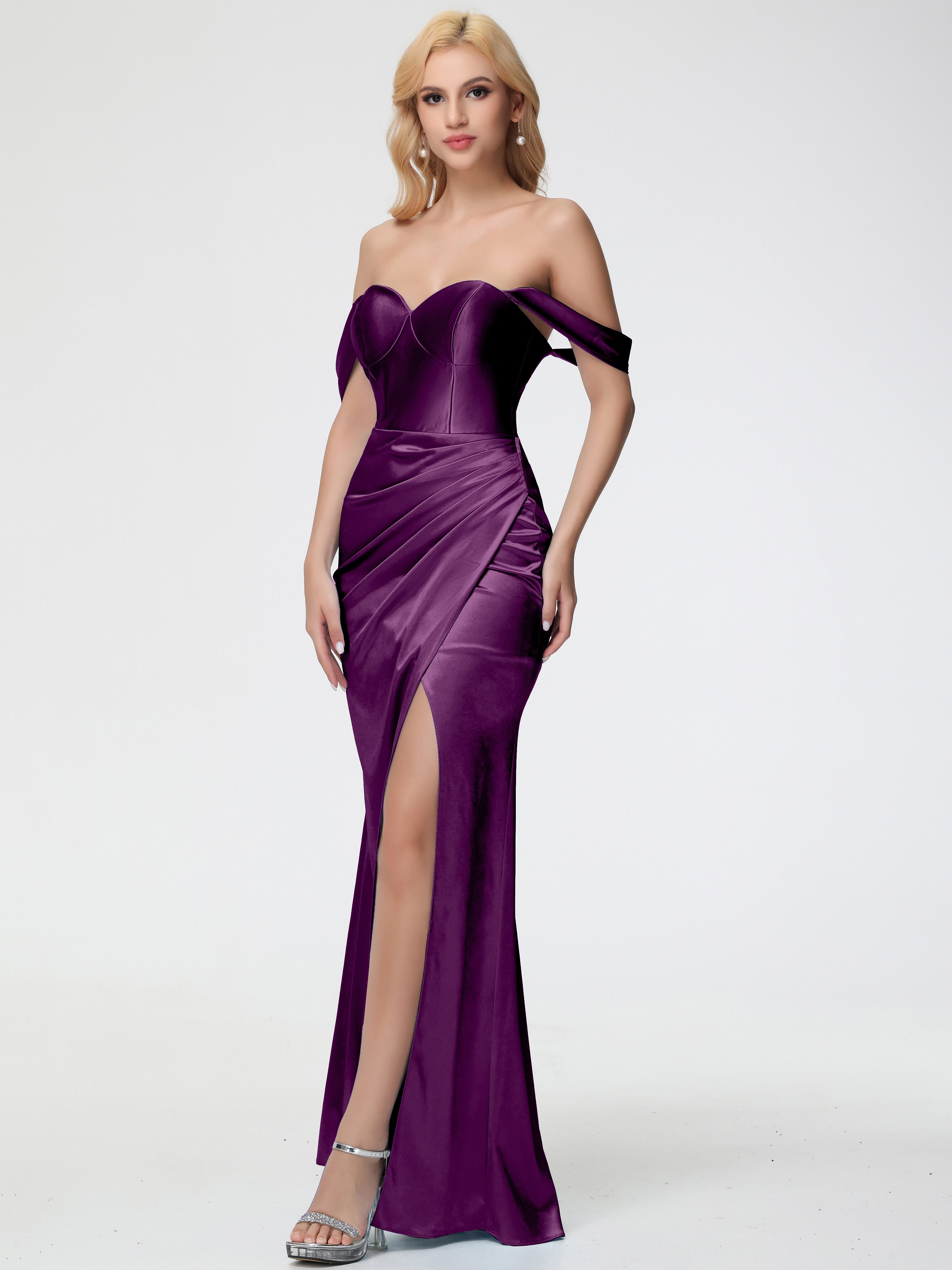 Robes De Demoiselle D'Honneur En Raisin Cache Coeur Bretelles Amovibles Fourreau/Colonne Satin Extensible Robe De Demoiselle D'Honneur