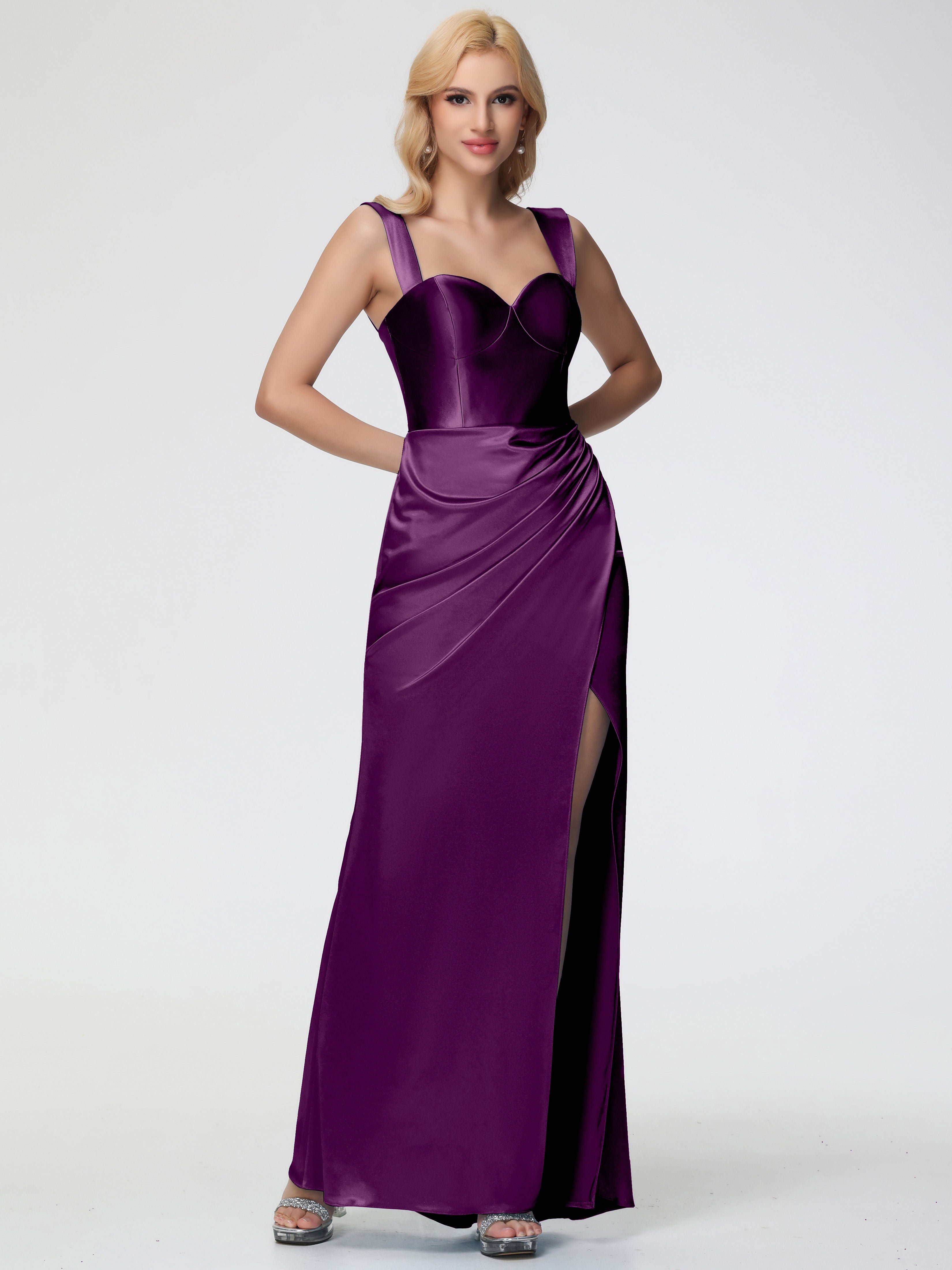 Robes De Demoiselle D'Honneur En Raisin Cache Coeur Bretelles Amovibles Fourreau/Colonne Satin Extensible Robe De Demoiselle D'Honneur