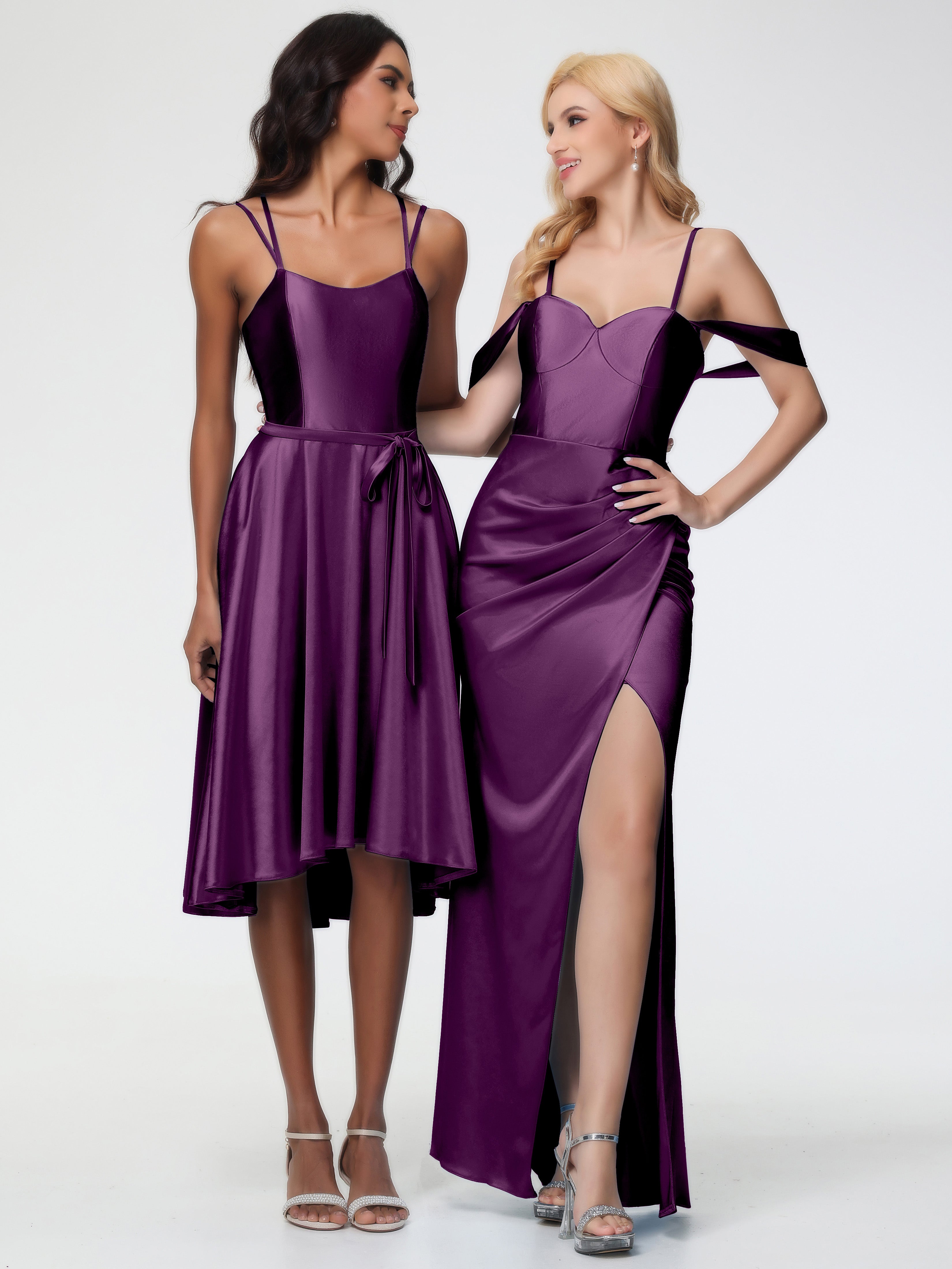 Robes De Demoiselle D'Honneur En Raisin Cache Coeur Bretelles Amovibles Fourreau/Colonne Satin Extensible Robe De Demoiselle D'Honneur