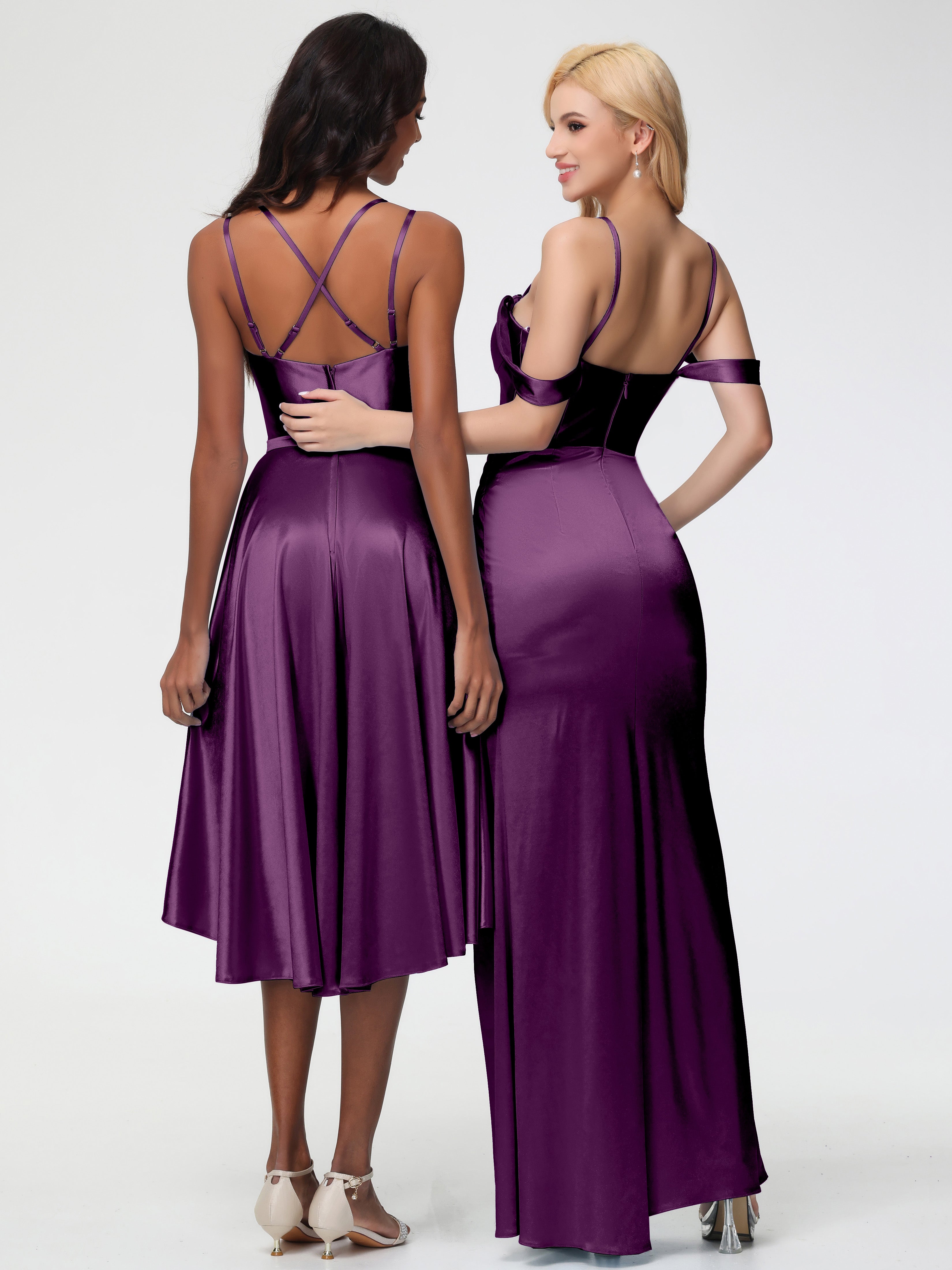 Robes De Demoiselle D'Honneur En Raisin Cache Coeur Bretelles Amovibles Fourreau/Colonne Satin Extensible Robe De Demoiselle D'Honneur