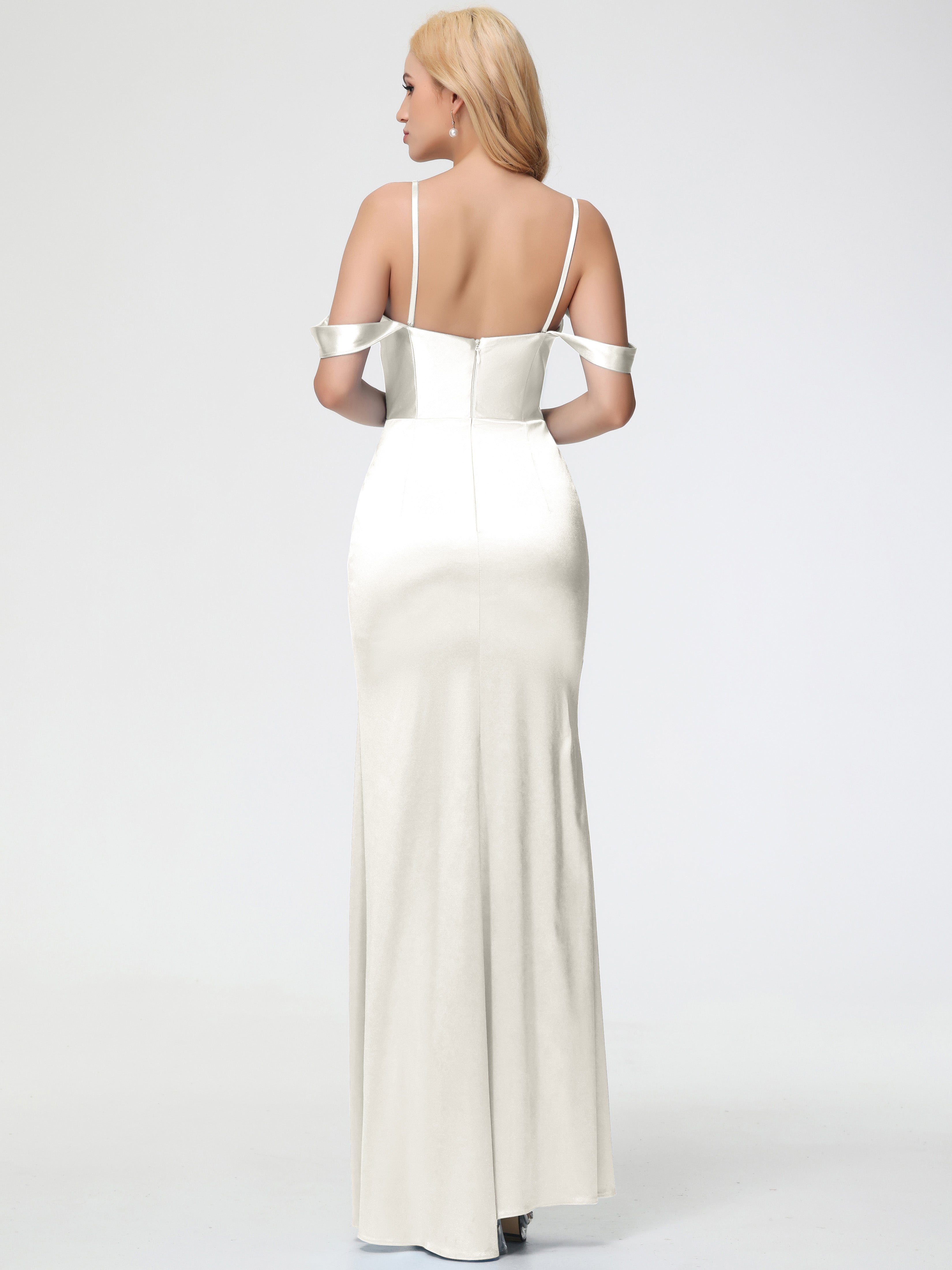 Robes De Demoiselle D'Honneur Ivoire Cache Coeur Bretelles Amovibles Fourreau/Colonne Satin Extensible Robe De Demoiselle D'Honneur