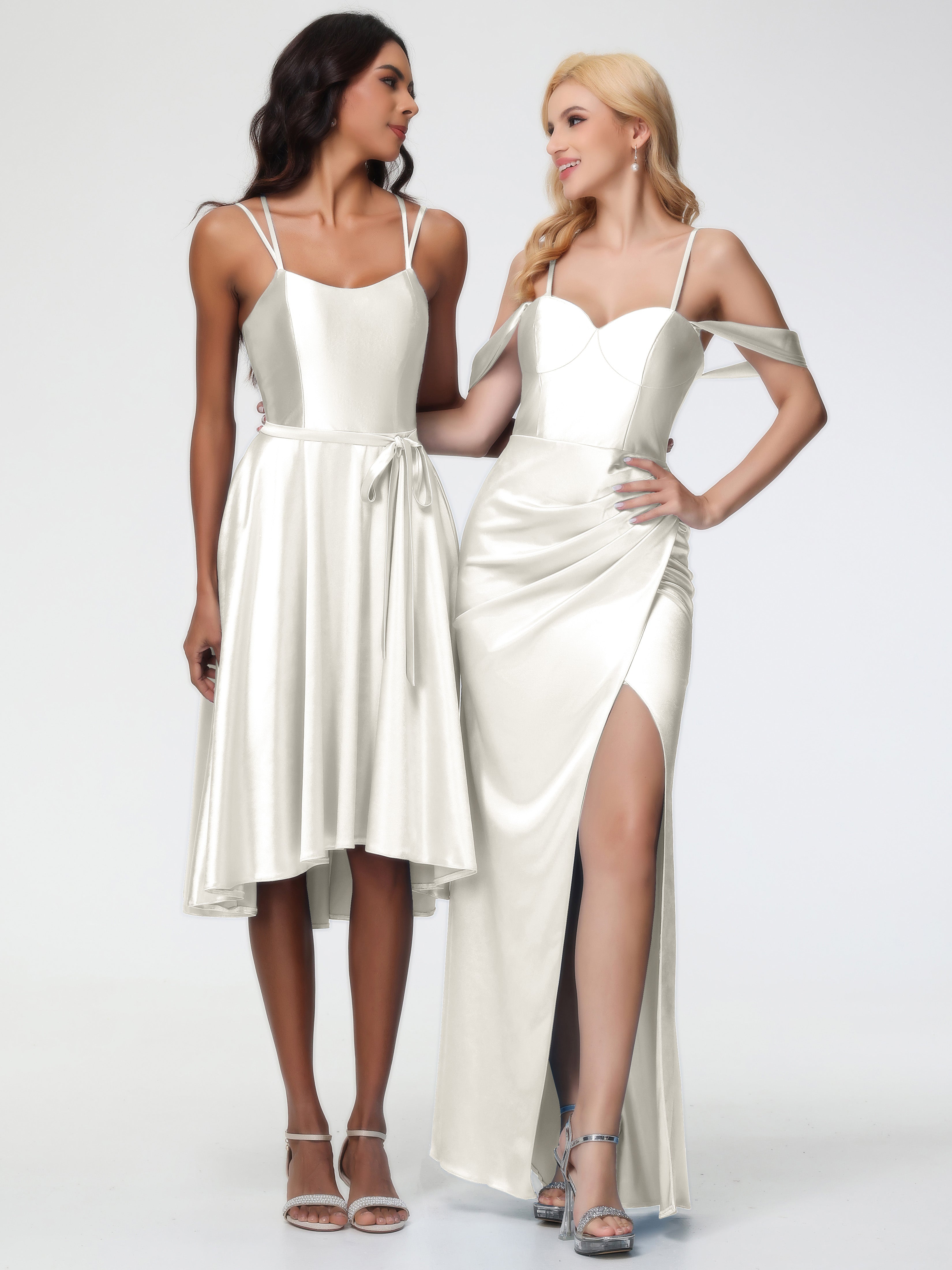 Robes De Demoiselle D'Honneur Ivoire Cache Coeur Bretelles Amovibles Fourreau/Colonne Satin Extensible Robe De Demoiselle D'Honneur