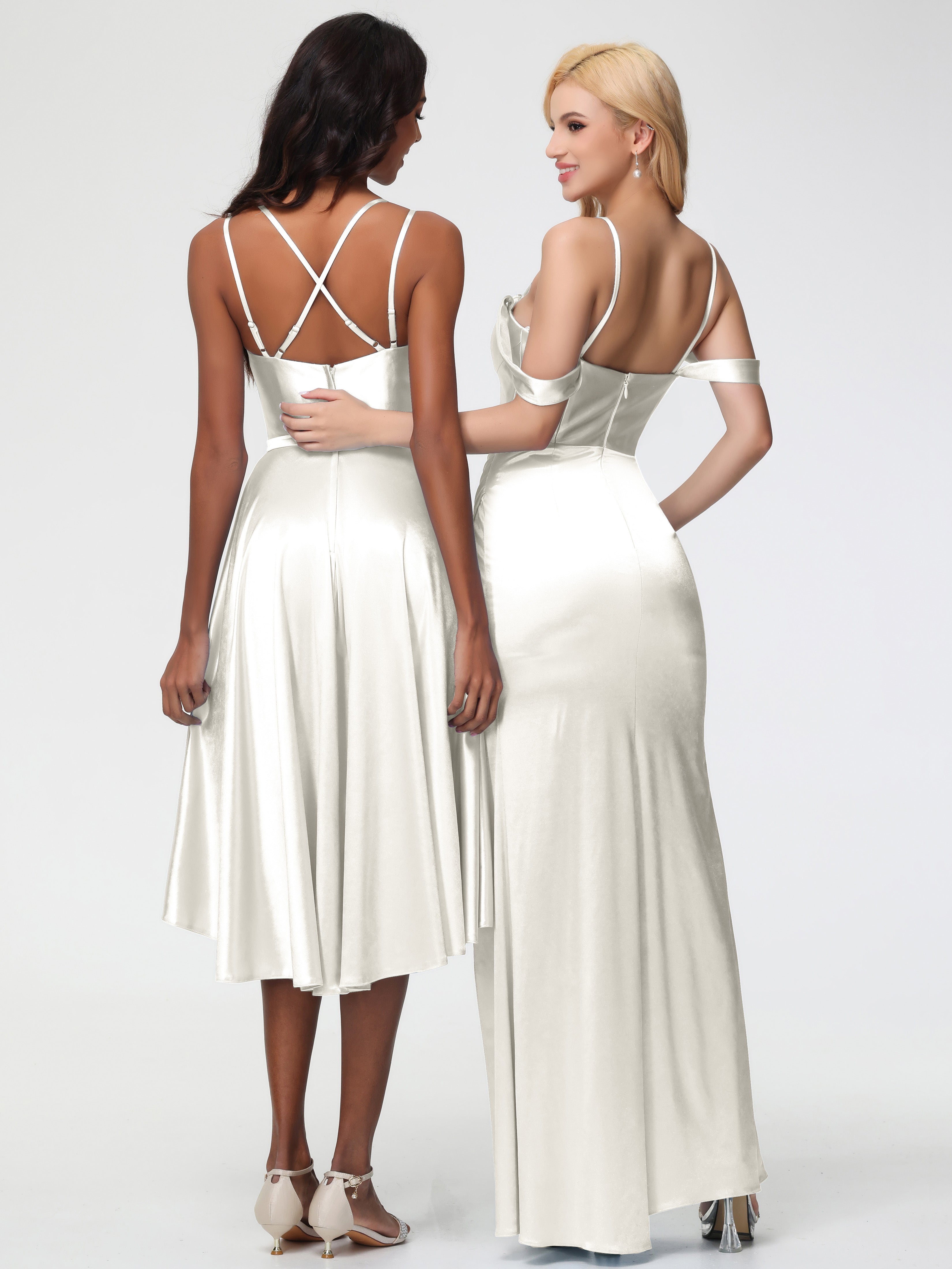 Robes De Demoiselle D'Honneur Ivoire Cache Coeur Bretelles Amovibles Fourreau/Colonne Satin Extensible Robe De Demoiselle D'Honneur