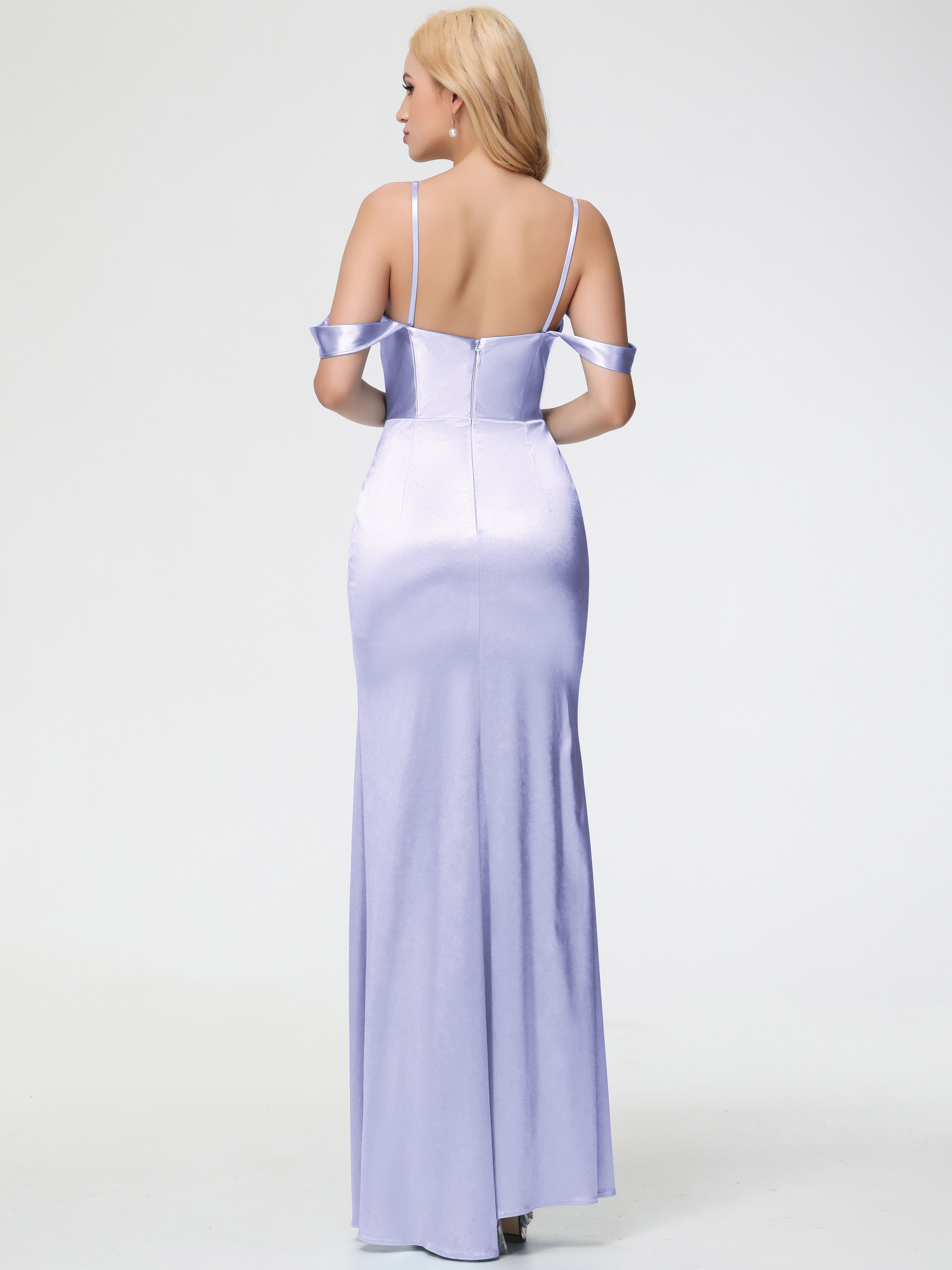 Robe De Demoiselle D'Honneur Lavande Cache Coeur Bretelles Amovibles Fourreau/Colonne Satin Extensible Robe De Demoiselle D'Honneur