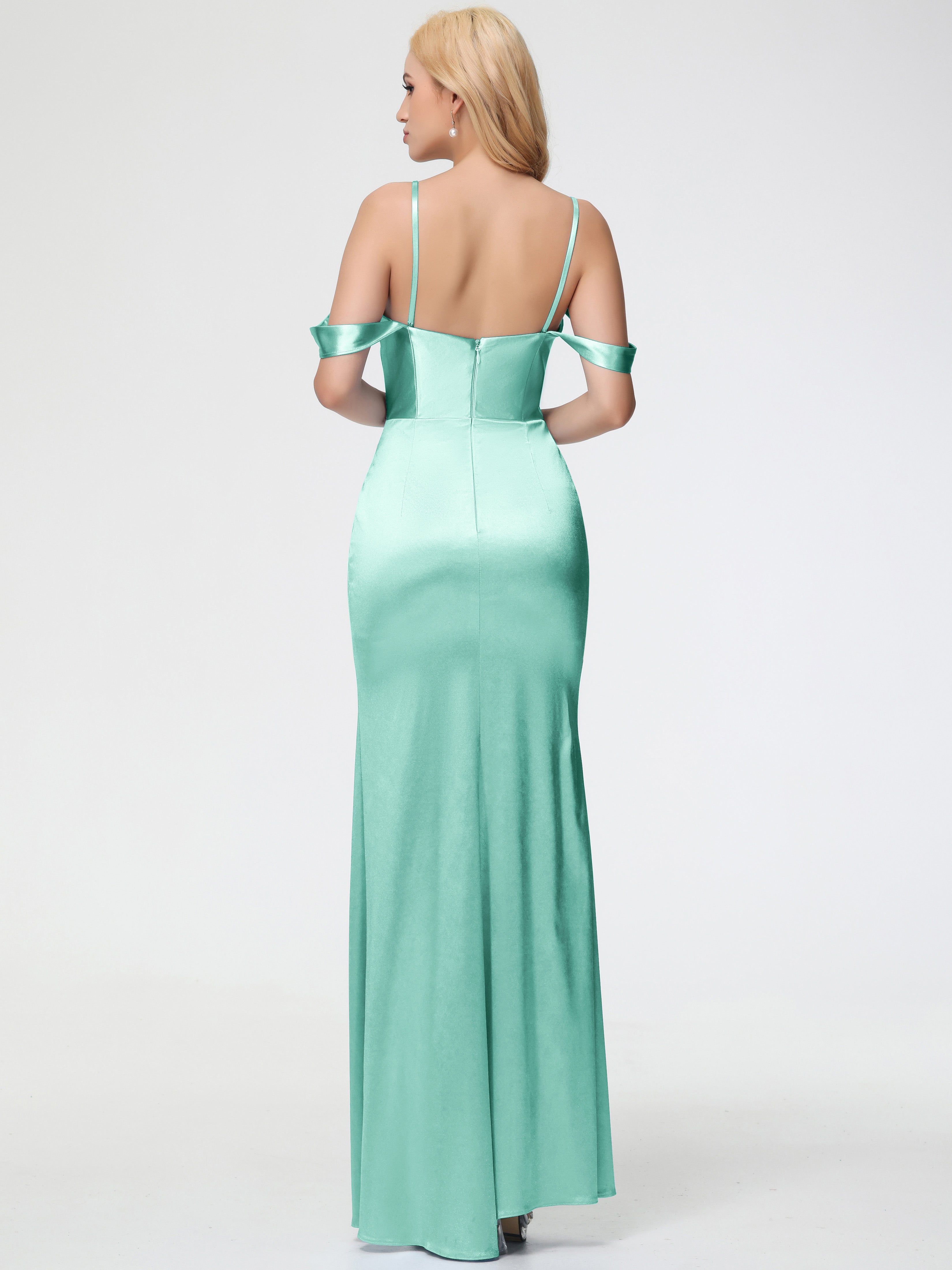 Robes De Demoiselle D'Honneur Vert Menthe Cache Coeur Bretelles Amovibles Fourreau/Colonne Satin Extensible Robe De Demoiselle D'Honneur