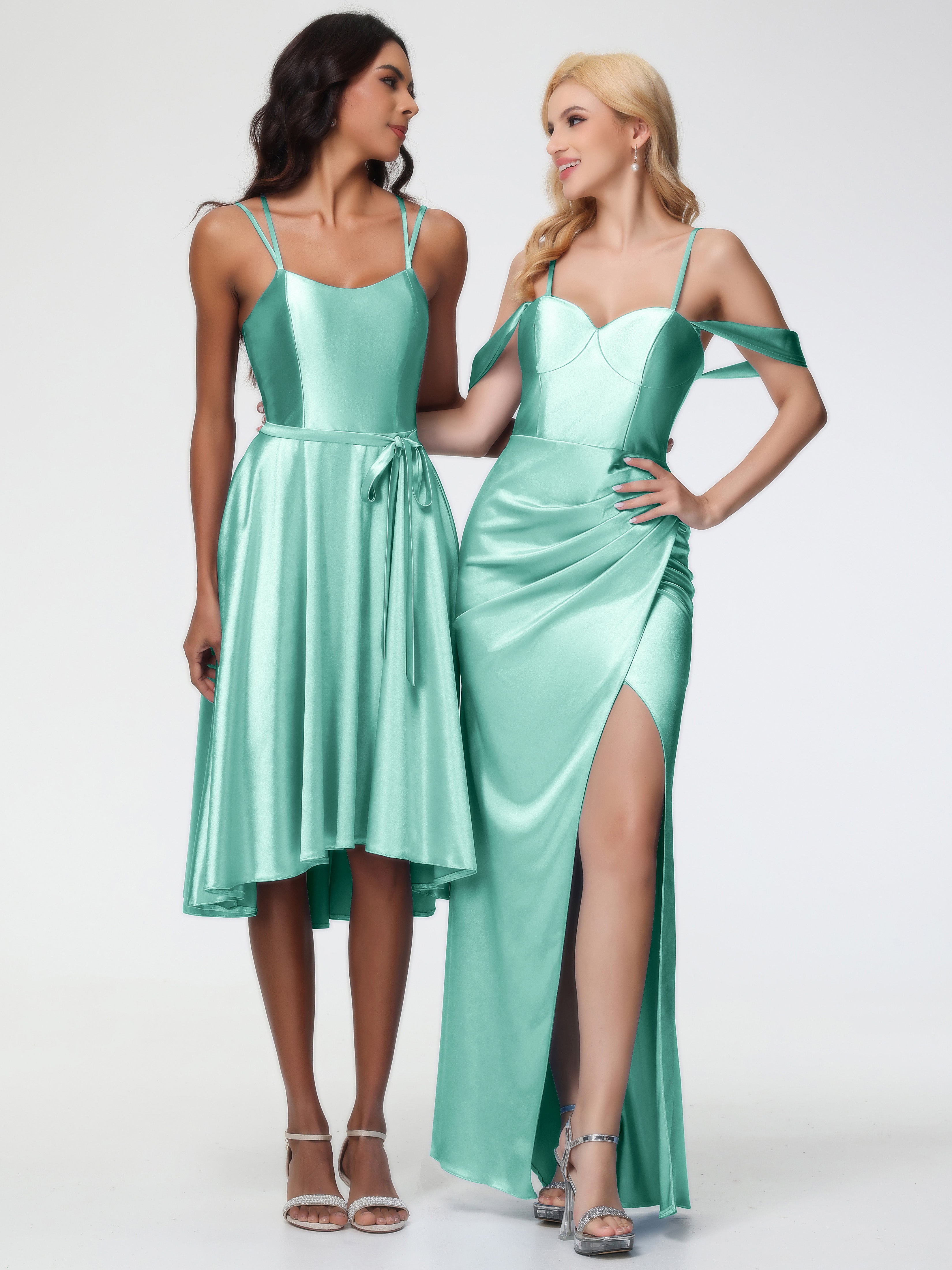 Robes De Demoiselle D'Honneur Vert Menthe Cache Coeur Bretelles Amovibles Fourreau/Colonne Satin Extensible Robe De Demoiselle D'Honneur