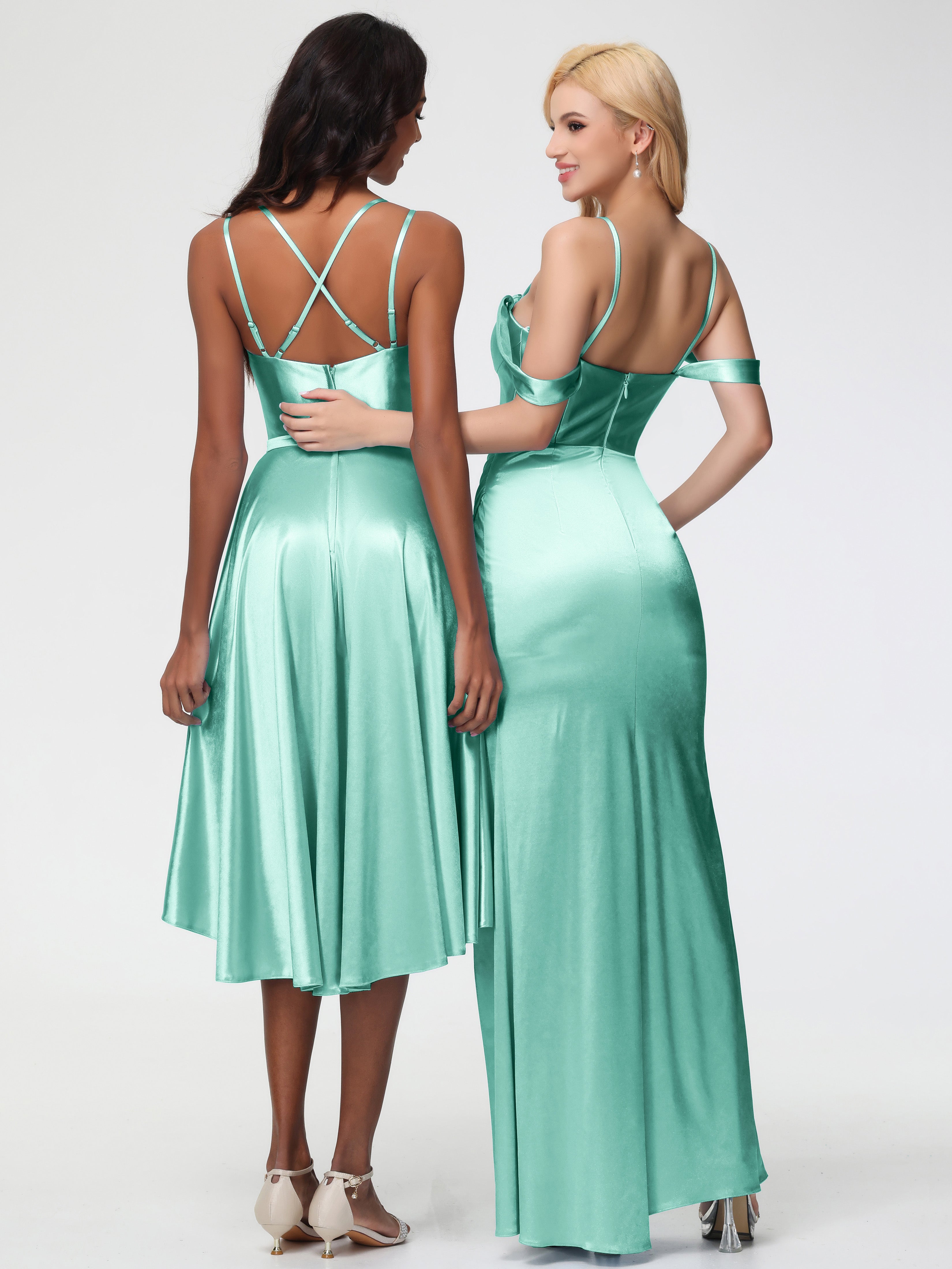 Robes De Demoiselle D'Honneur Vert Menthe Cache Coeur Bretelles Amovibles Fourreau/Colonne Satin Extensible Robe De Demoiselle D'Honneur